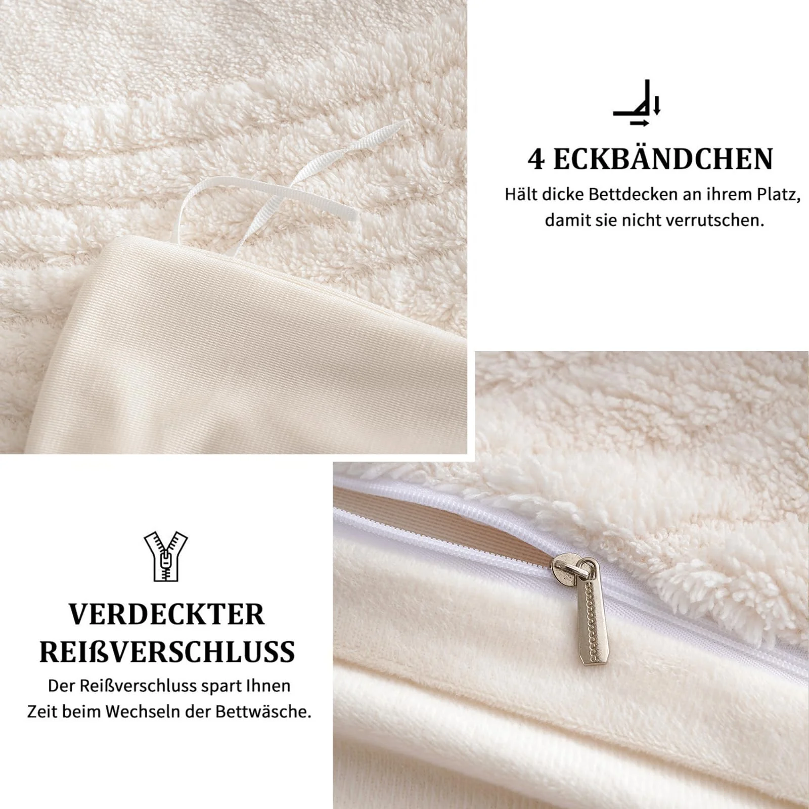 Freyamy Plüsch Bettwäsche Set 135x200cm Beige Getuftet Flauschig Winterbettwäsche Flanell Coral Fleece Cashmere Touch Deckenbezug Warme Bettbezug mit Reißverschluss und 1 Kissenbezug 80x80cm - Image 4