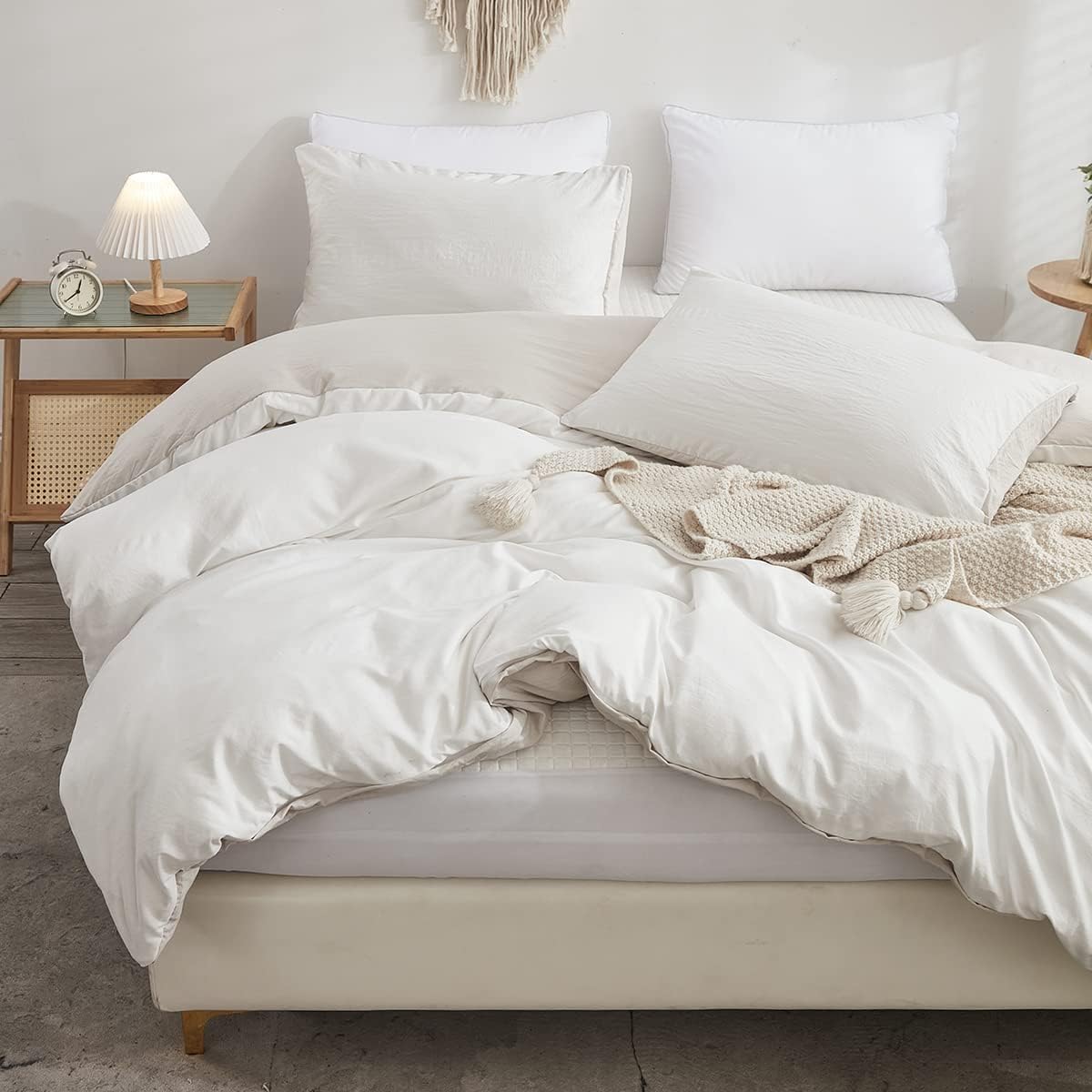 Freyamy Wendbar Bettwäsche 200x200cm 3teilig Weiß Beige Unifarben Uni Wendebettwäsche Gewaschene Microfaser Weiche Bettwaren-Sets Elegant Bettbezug mit Reißverschluss und 2 Kissenbezug 80x80cm - Image 10