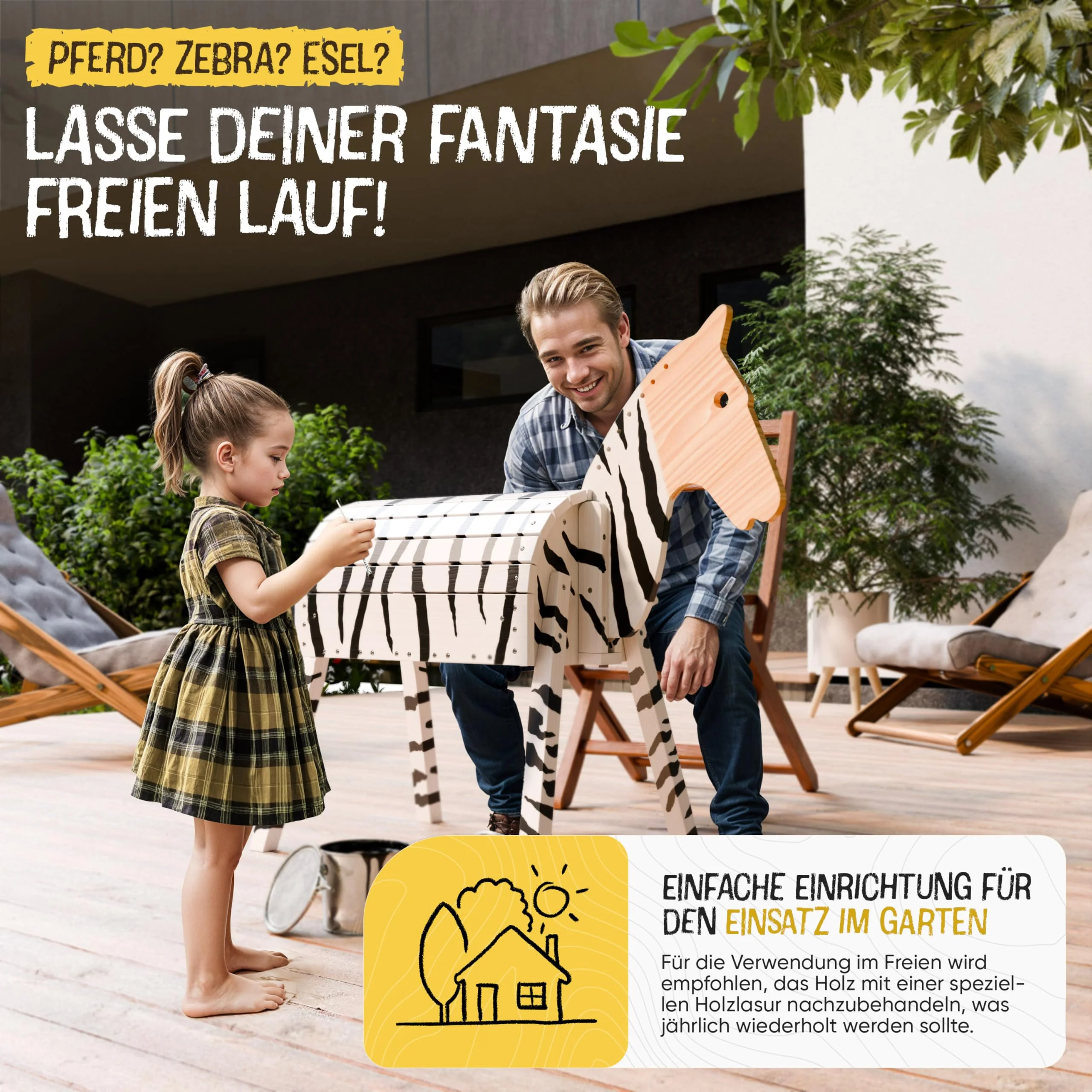 FRIEDO - Holzpferd mit Sattel (Sitzkissen) & Pferdegeschirr - Höhenverstellbares Spielpferd (101cm - 106cm) - Holzpferd für draußen im Garten geeignet - Perfekt für Kinder aus unbehandeltem Naturholz - Image 3
