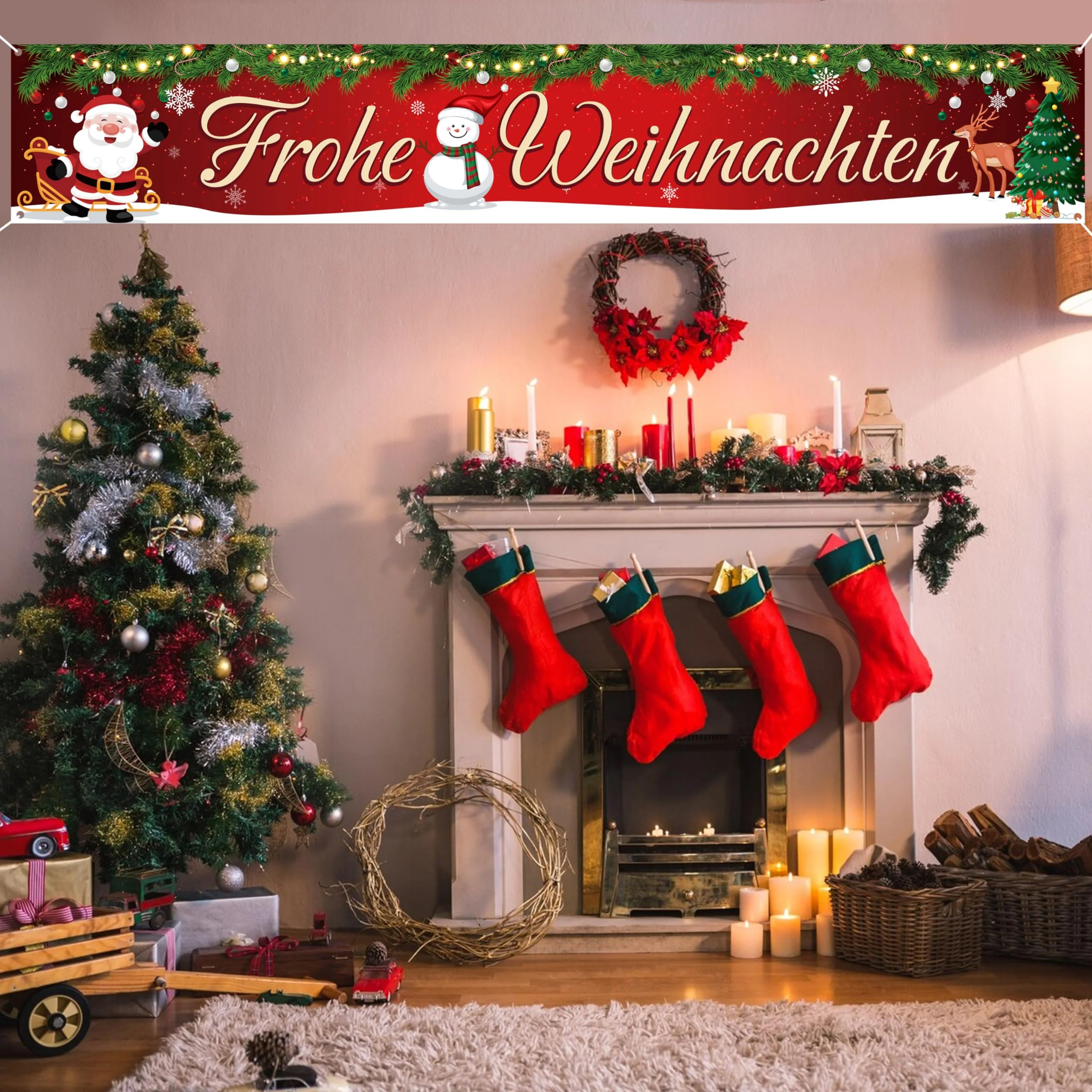 Frohe Weihnachten Banner, Weihnachtsbanner Outdoor Indoor, Merry Christmas Banner, Weihnachts Türdeko für Weihnachtsfeier Deko, Neujahr Party 300 * 50cm - Image 2