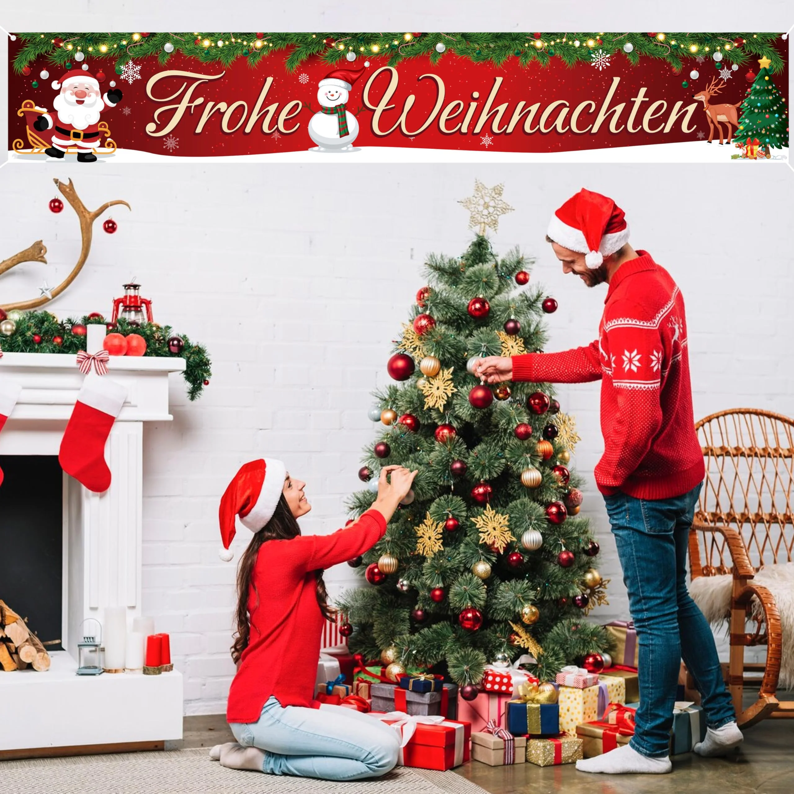 Frohe Weihnachten Banner, Weihnachtsbanner Outdoor Indoor, Merry Christmas Banner, Weihnachts Türdeko für Weihnachtsfeier Deko, Neujahr Party 300 * 50cm - Image 3