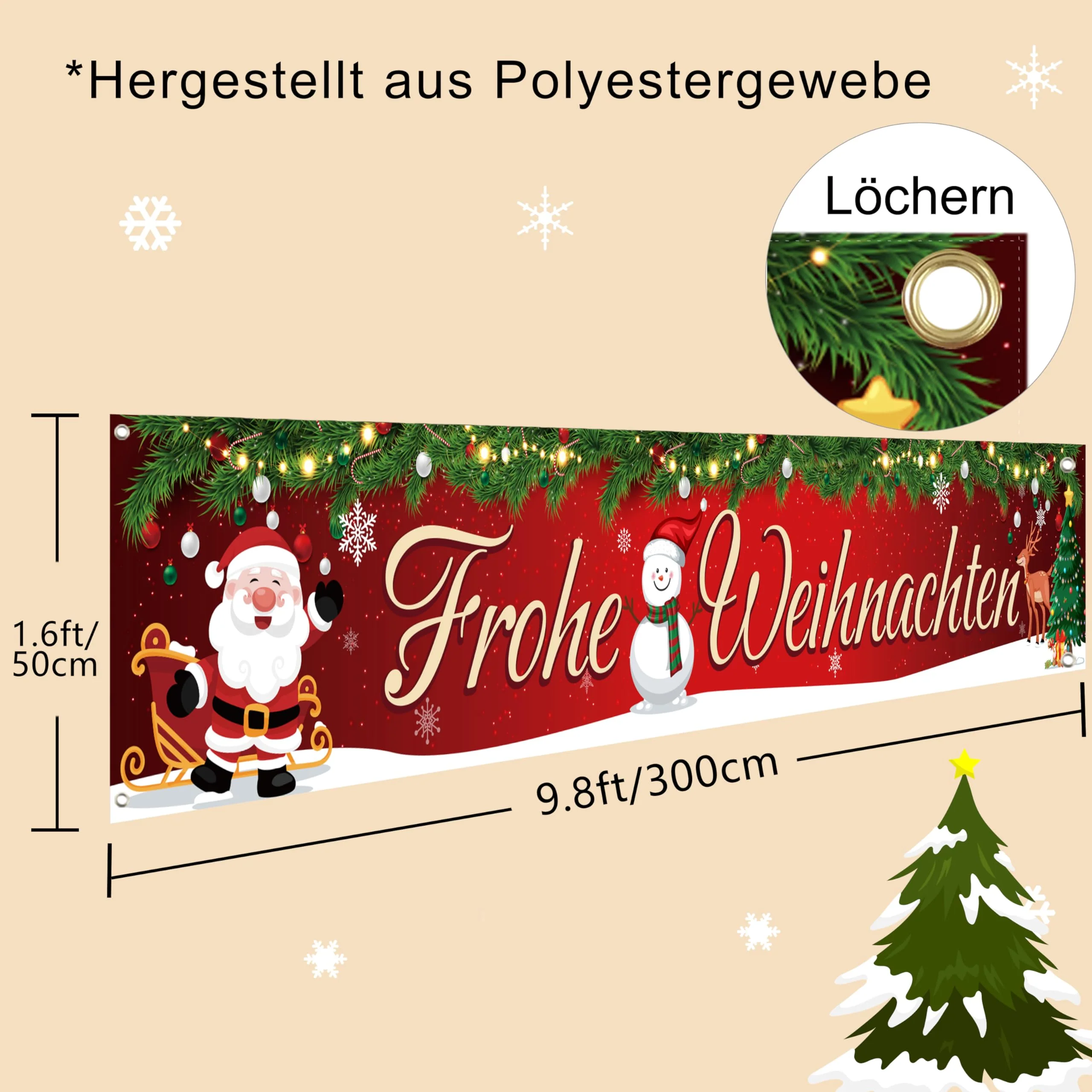 Frohe Weihnachten Banner, Weihnachtsbanner Outdoor Indoor, Merry Christmas Banner, Weihnachts Türdeko für Weihnachtsfeier Deko, Neujahr Party 300 * 50cm - Image 5