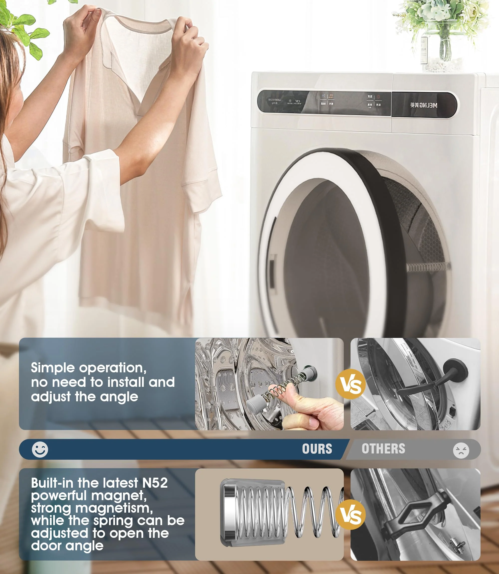 Frontlader Waschmaschinen Türstütze, Magnetischer Waschmaschinen Türhalter Halten Sie die Tür der Waschmaschine Offen um Geruchsbildung zu Schimmelig (Grau+Weiß) - Image 3