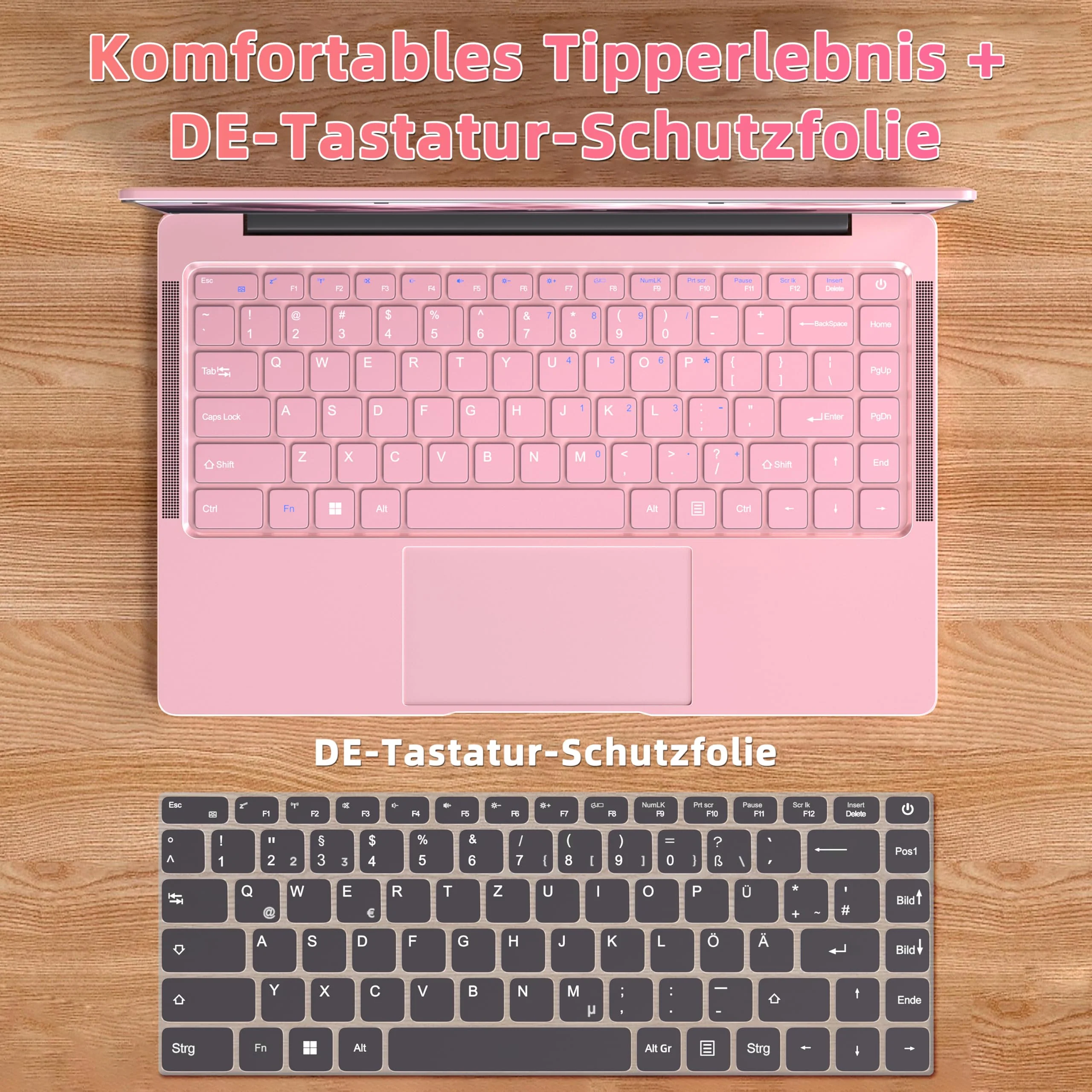 Fsjun 14 Zoll Laptop Roségold, FHD Display, 4 Kern Prozessor Celeron J4105, 8GB DDR4 RAM, 512GB SSD, Webcam, WiFi, USB 3.0 x2, Mini-HDMI, Ultra-dünn, Notebook für Anfänger, DE Tastaturschutz - Image 2