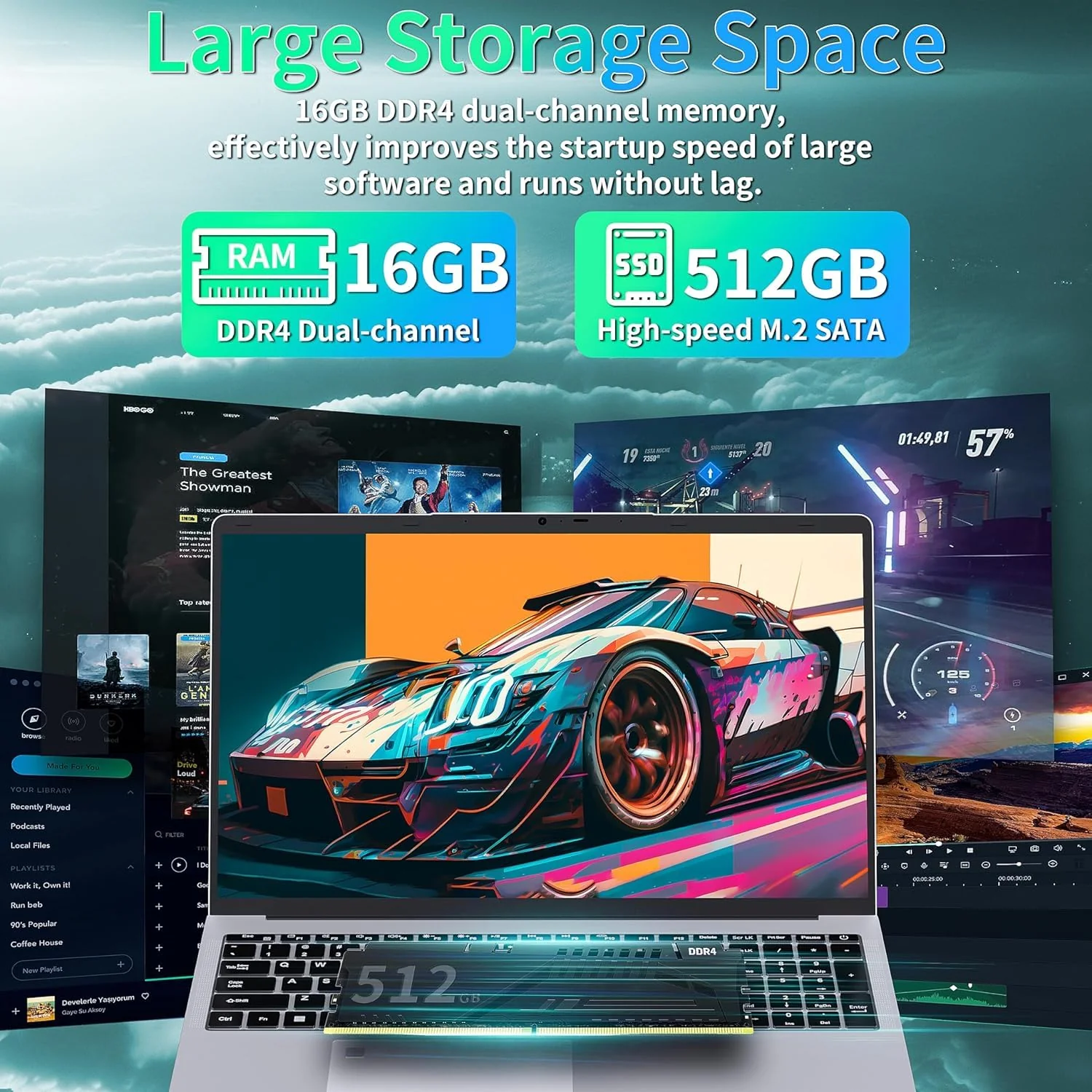 Fsjun17.3 Zoll Laptop, Celeron N5095 bis 2,9 GHz, 16GB RAM, 512GB SSD, FHD IPS, Fingerabdruck, Beleuchtete Tastatur, Mini HDMI, 3× USB 3.0 (Silber, 16+512GB) - Image 4
