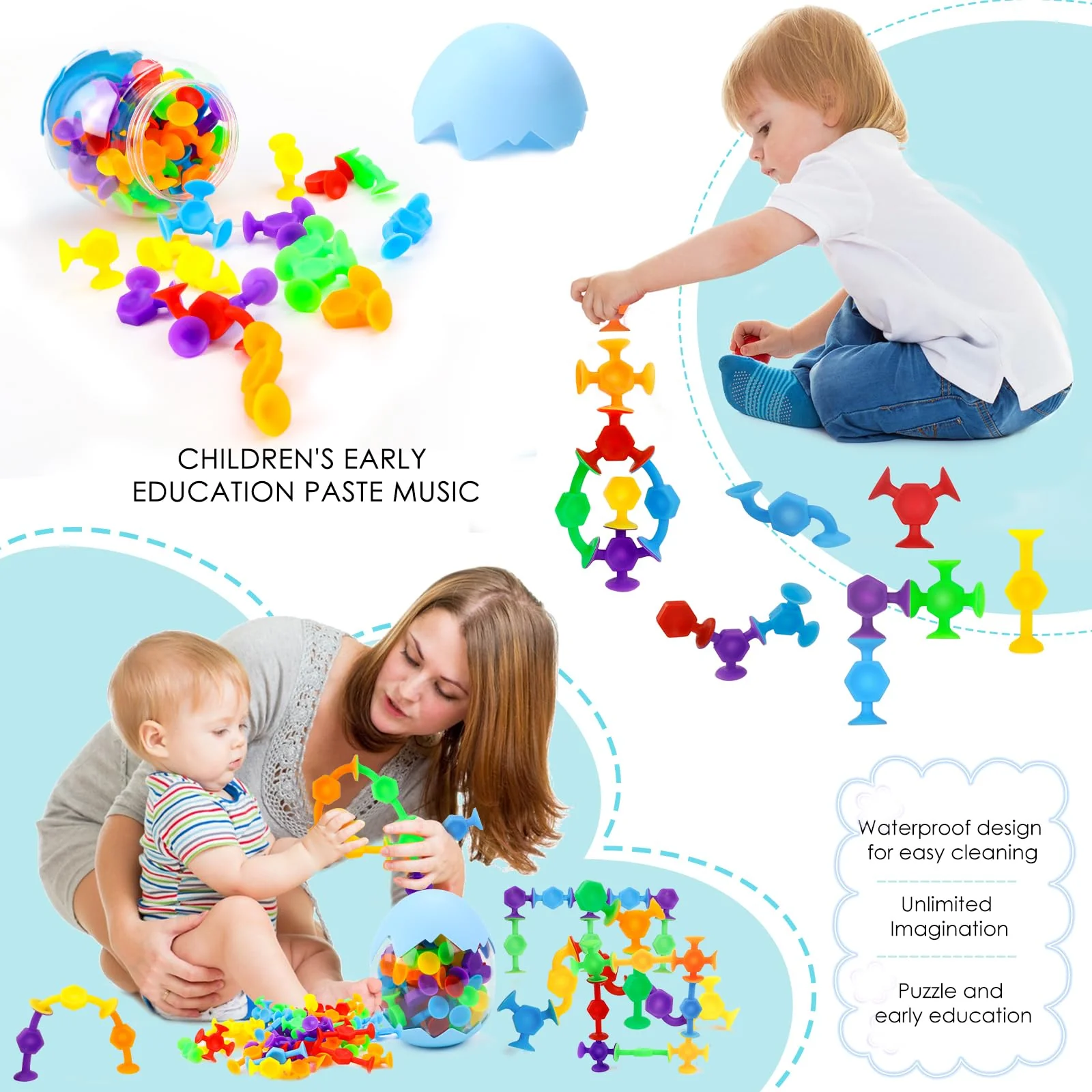 FSWWSF 48 Stück Saugnapf Spielzeug Kinder Silikon Badewannenspielzeug Montessori Ab 3 Jahre Reise Autismus Sensorik Bausteine - Image 2