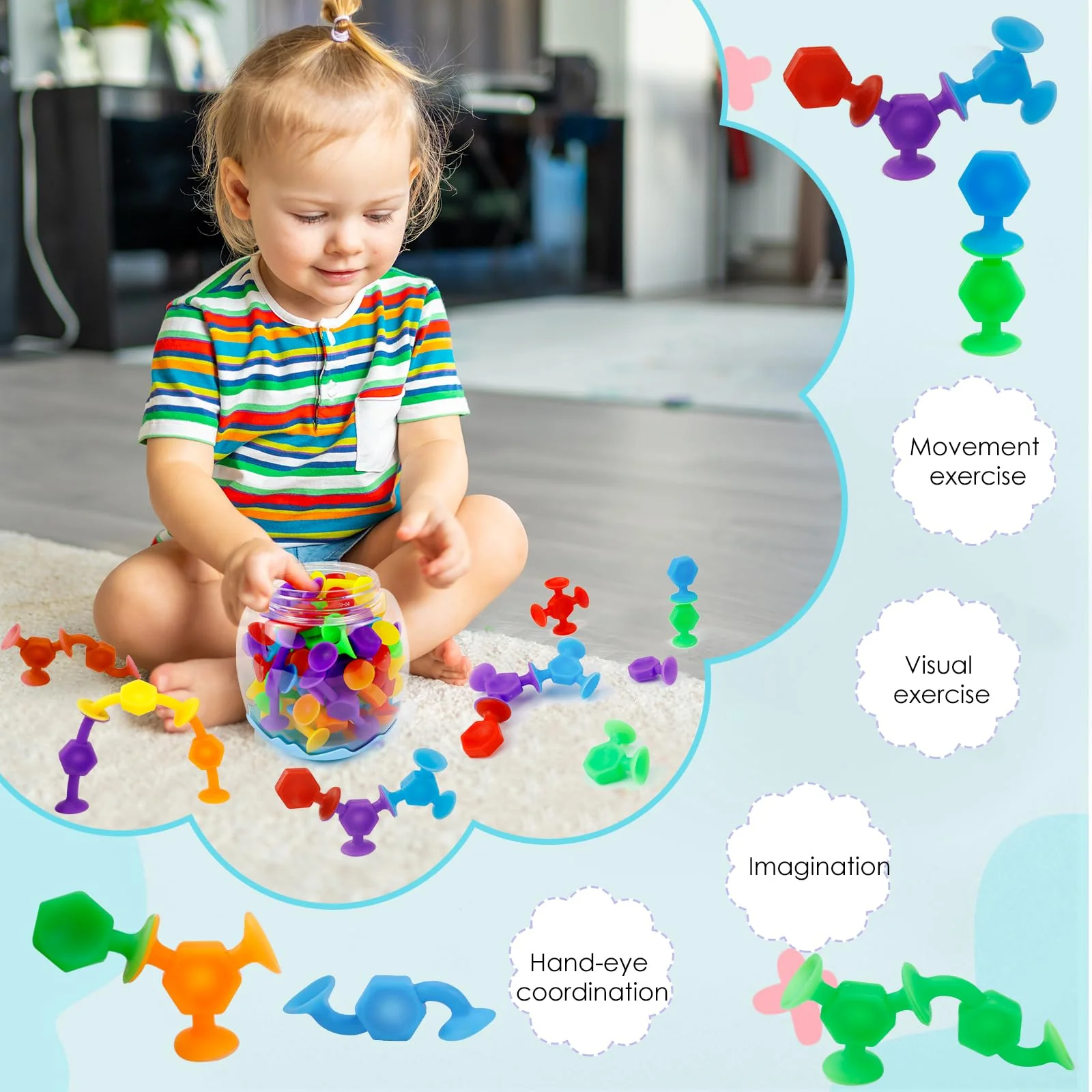 FSWWSF 48 Stück Saugnapf Spielzeug Kinder Silikon Badewannenspielzeug Montessori Ab 3 Jahre Reise Autismus Sensorik Bausteine - Image 5