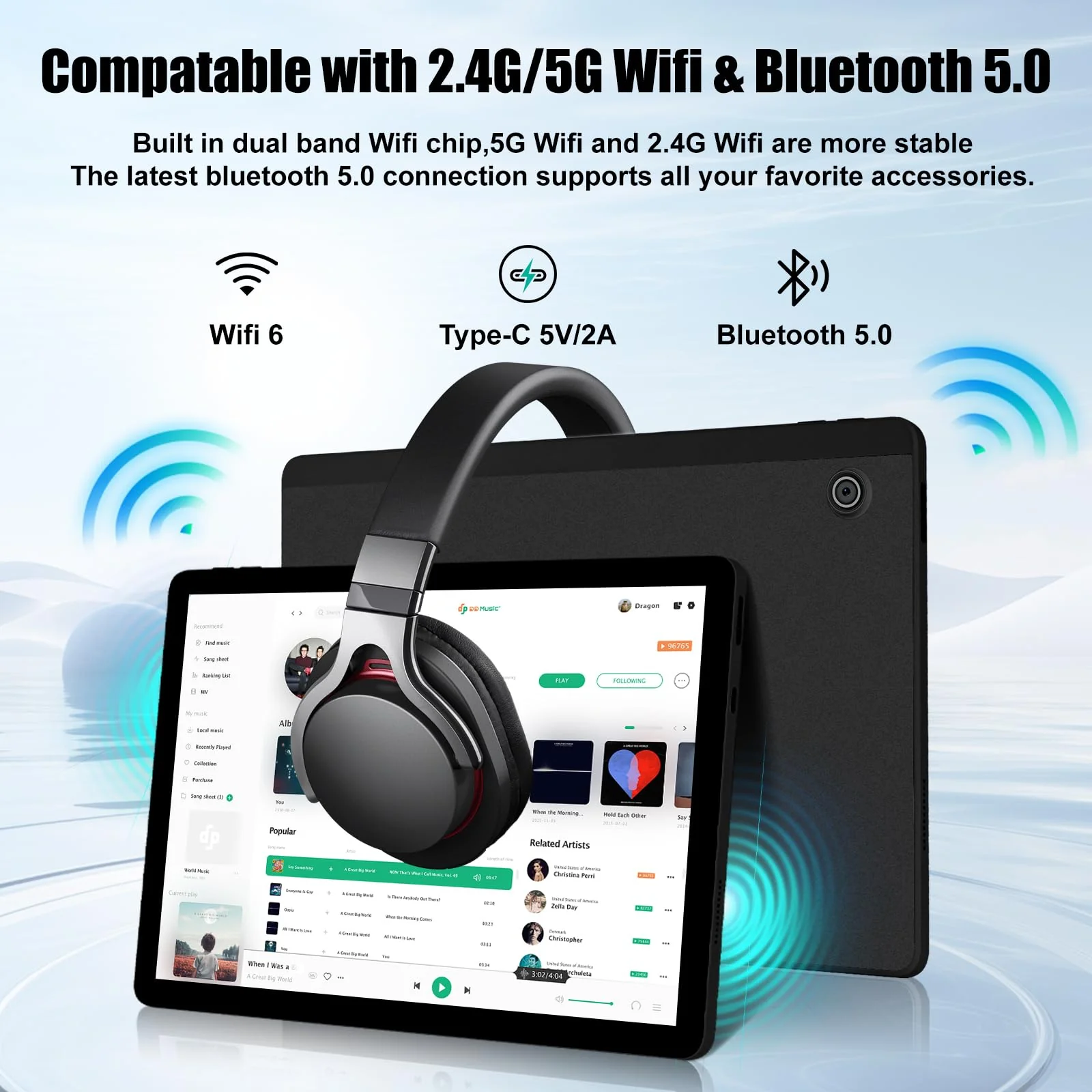 Fullant Tablet 11 Zoll, Android 14 Tablet with Octa Core 2.0GHz Prozessor, 10GB RAM 128GB ROM 1TB TF, 5G+2.4G WiFi 6, 8+5MP Dual Kamera, 6800mAh Akku, Bluetooth 5.0 (Schwarz) - Image 3