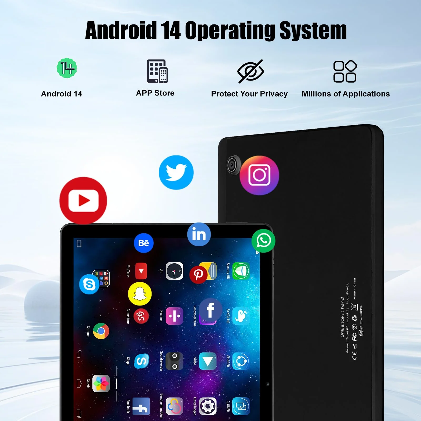 Fullant Tablet 11 Zoll, Android 14 Tablet with Octa Core 2.0GHz Prozessor, 10GB RAM 128GB ROM 1TB TF, 5G+2.4G WiFi 6, 8+5MP Dual Kamera, 6800mAh Akku, Bluetooth 5.0 (Schwarz) - Image 6