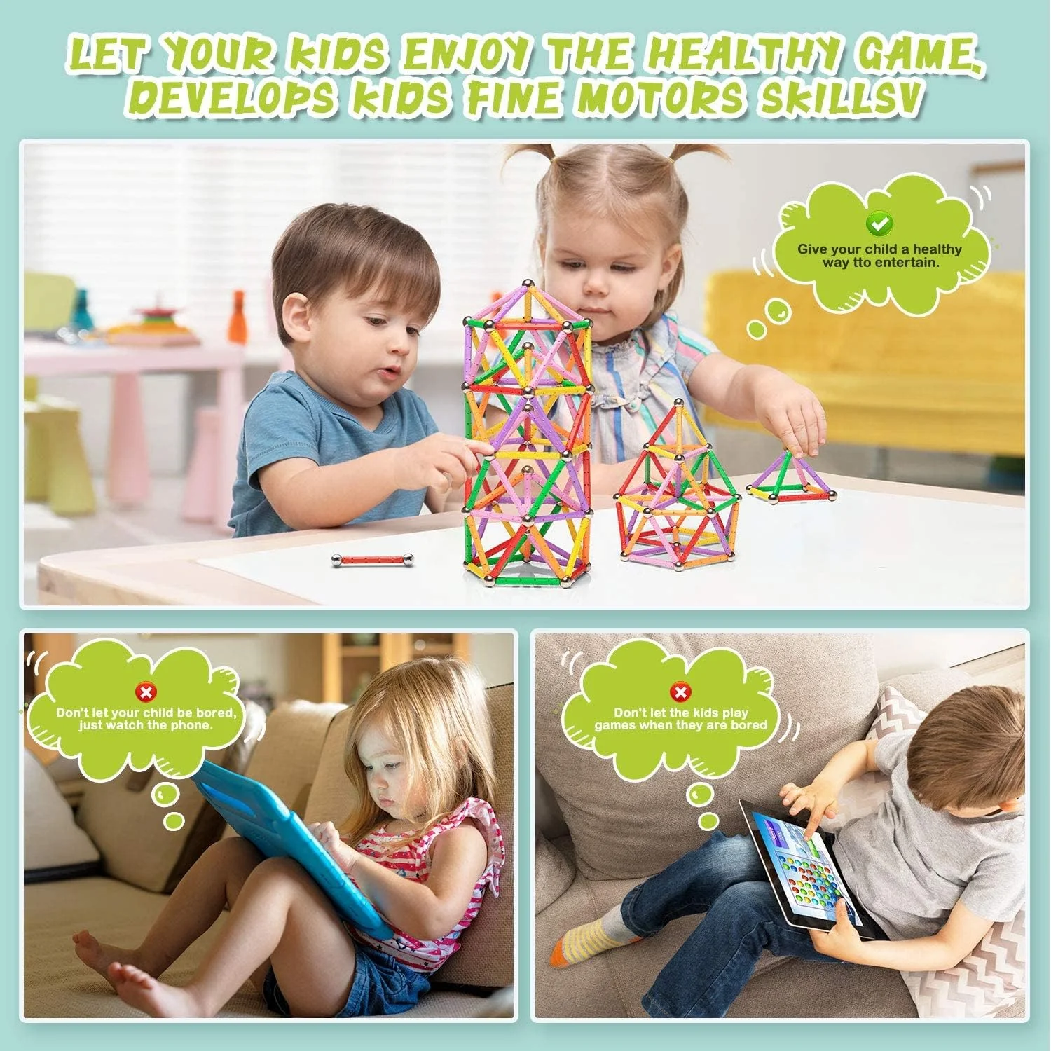 Funifinds 220 Stück Magnetische Stöcke Blöcke, Magnet Bildungsspielzeug Sticks Magnetische Bausteine Stapeln Spielzeug STEM Set, Nicht giftiges Gebäude Spielzeug 3D Puzzle mit Aufbewahrungstasche - Image 7