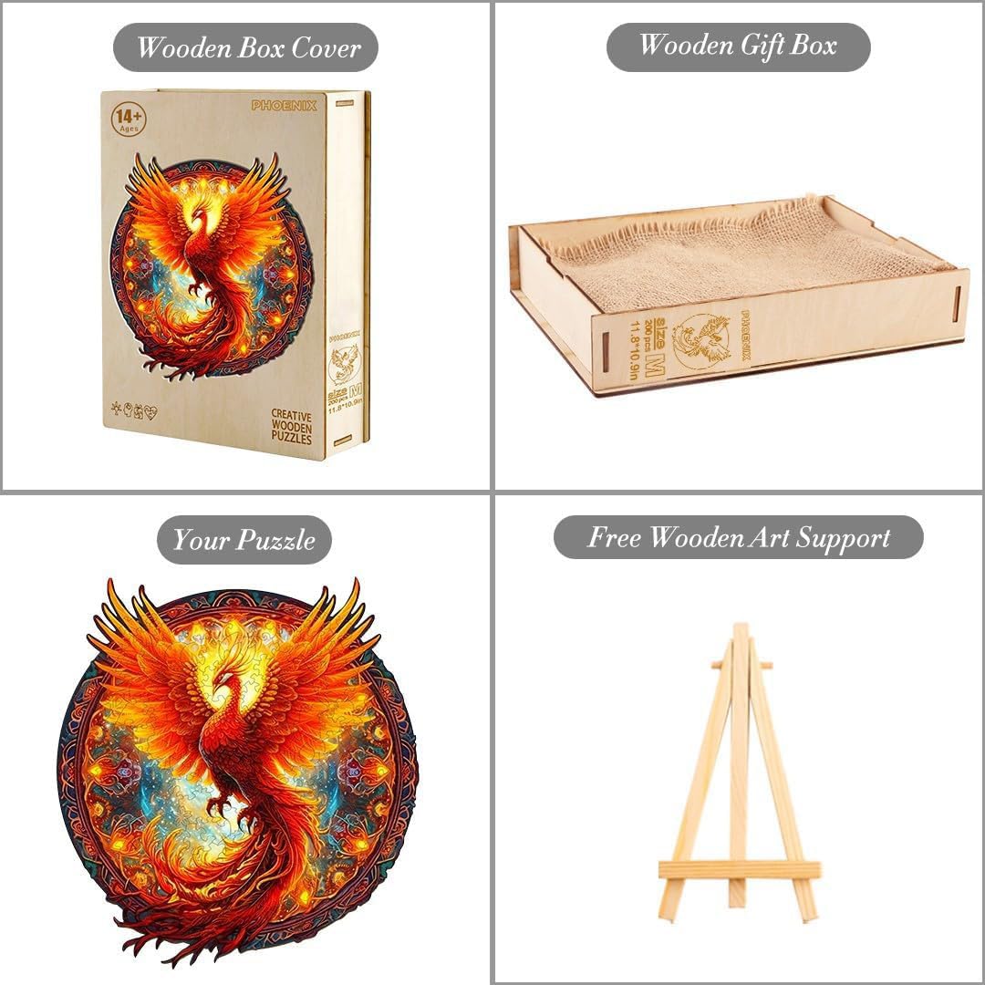 Funnli Holzpuzzle Erwachsene, 290 Stück Phönix-1 Holz Erwachsene, Wooden Puzzle Einzigartige Form Puzzleteile, Puzzle Holz 14+ mit Geschenkbox aus Holz(L-37.8 * 35cm) - Image 4