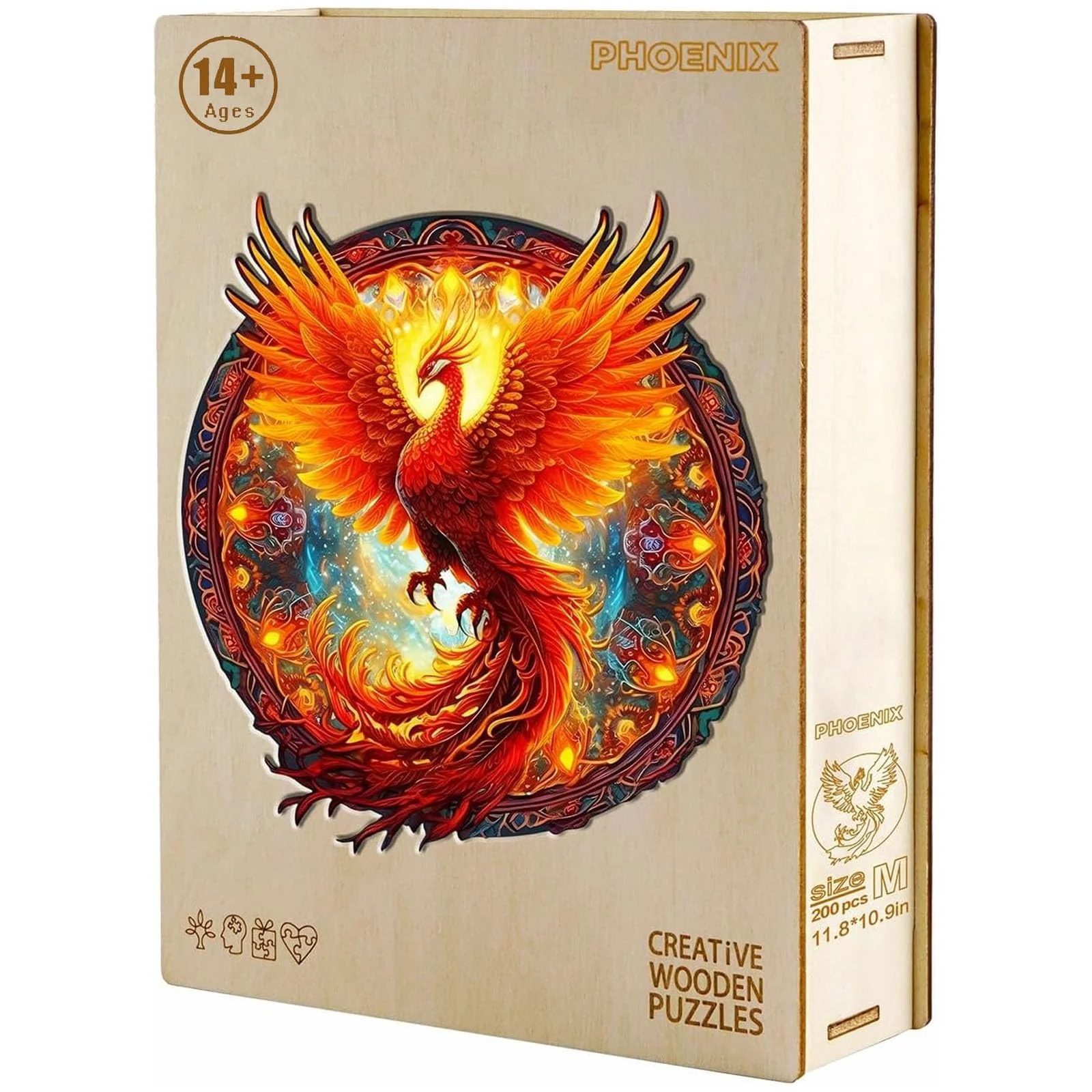 Funnli Holzpuzzle Erwachsene, 290 Stück Phönix-1 Holz Erwachsene, Wooden Puzzle Einzigartige Form Puzzleteile, Puzzle Holz 14+ mit Geschenkbox aus Holz(L-37.8 * 35cm) - Image 5