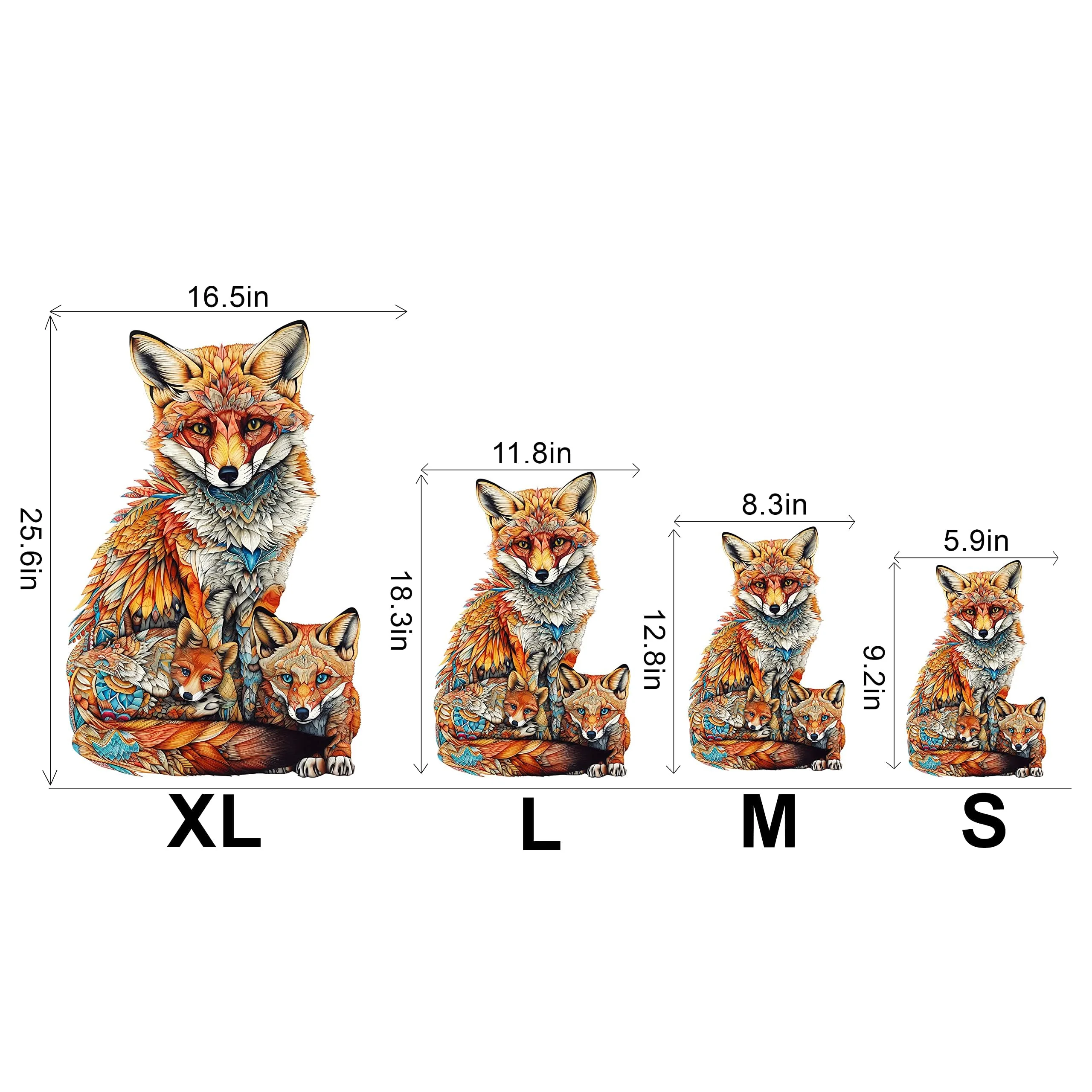 Funnli Holzpuzzle Erwachsene, 300 Stück Fox-Familie Holz Erwachsene, Wooden Puzzle Einzigartige Form Puzzleteile, Puzzle Holz 14+ mit Geschenkbox aus Holz(L-18.3 * 11.8in) - Image 6