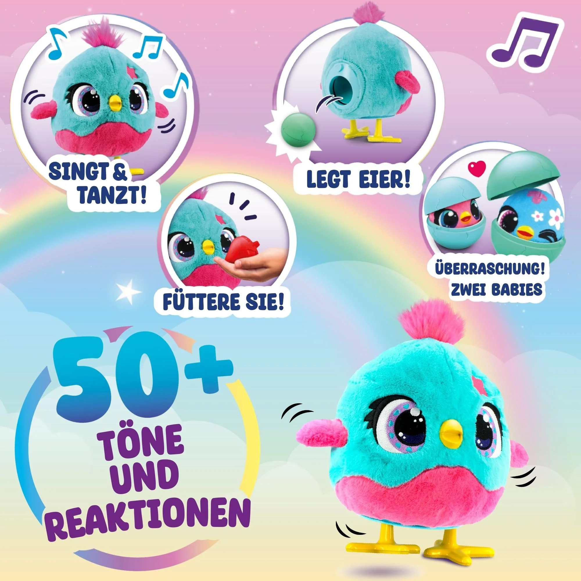 Funtasy Family – Chick-a-Boo – Elektronisches interaktives Plüschtier, 50+ Geräusche und Reaktionen – für Mädchen und Jungs - ab 3 Jahren - Image 7