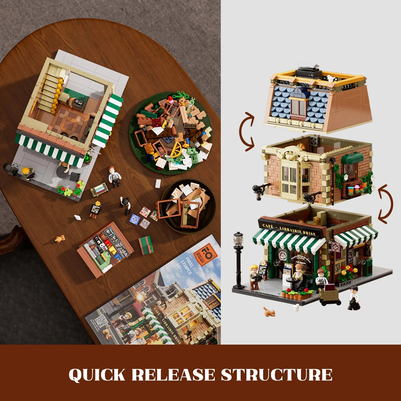 Funwhole Buchcafé Beleuchtetes Baukasten Set - Stadtkaffeehaus LED Licht Modularer BAU Modellsets 1718 Stücke für Erwachsene und Jugendliche - Image 6