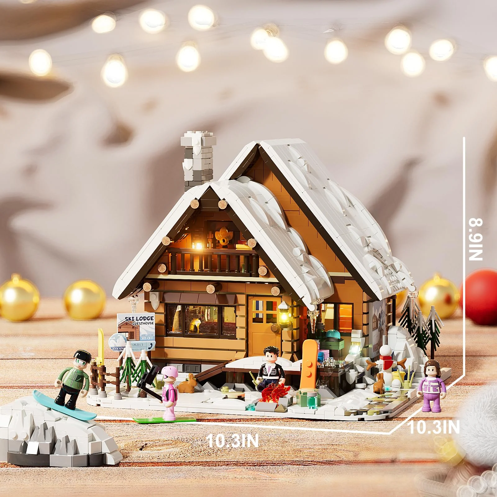 FUNWHOLE Christmas Ski House Building Blocks Set with LED Light, 2187 Pieces Ski Lodge Building Blocks Snow Hut Toy Modular Building Blocks Clamping Blocks for Adults and Teenagers - Image 2