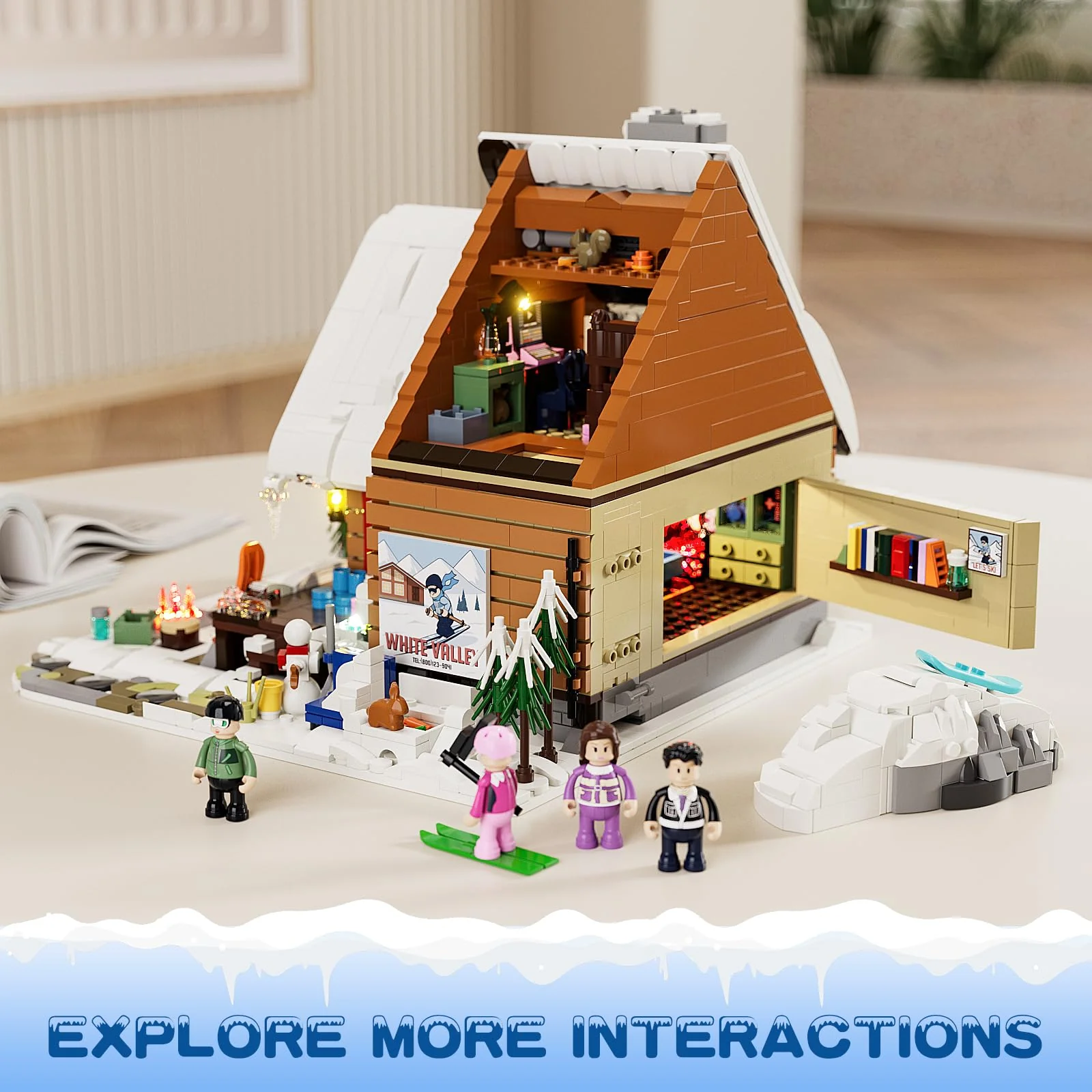 FUNWHOLE Christmas Ski House Building Blocks Set with LED Light, 2187 Pieces Ski Lodge Building Blocks Snow Hut Toy Modular Building Blocks Clamping Blocks for Adults and Teenagers - Image 3