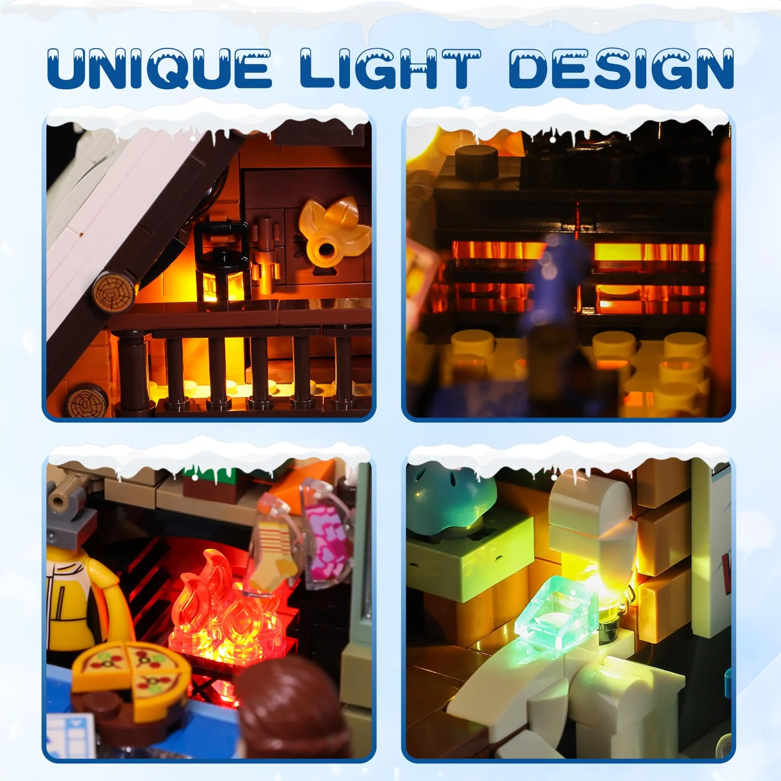 FUNWHOLE Christmas Ski House Building Blocks Set with LED Light, 2187 Pieces Ski Lodge Building Blocks Snow Hut Toy Modular Building Blocks Clamping Blocks for Adults and Teenagers - Image 4