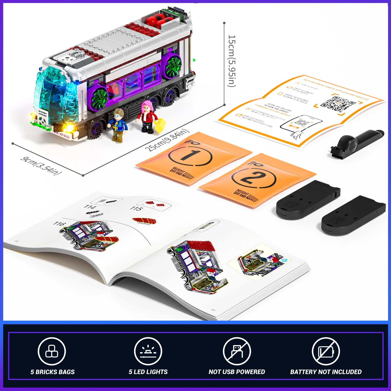 FUNWHOLE Cyberpunk Zukünftiger Bus mit LED-Beleuchtung – 2-in-1 Modell mit Licht, 605 Teile für Sci-Fi-Fans und Erwachsene, Perfekte Cyberpunk-Stadt-Deko - Image 2