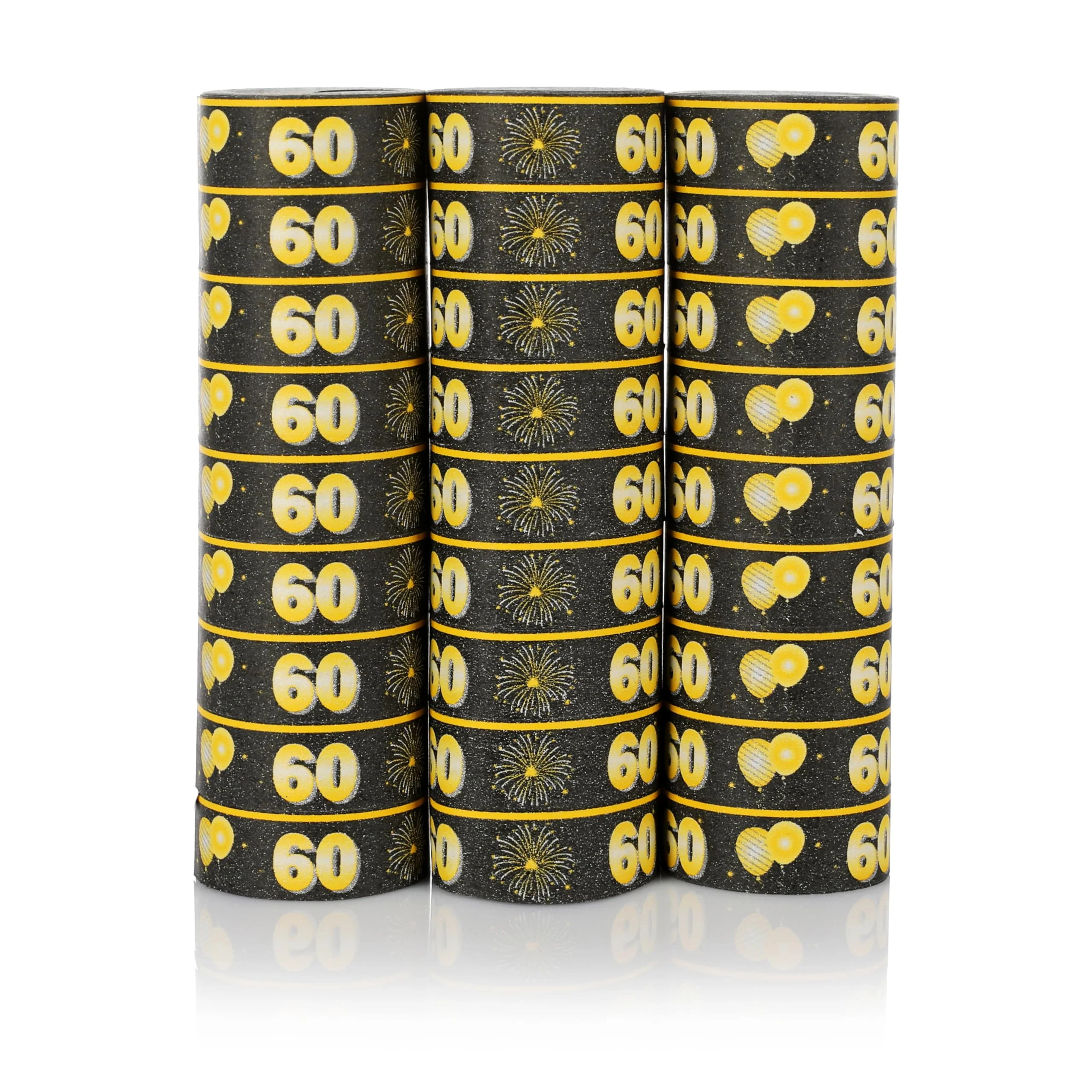 FunX Luftschlangen 60. Geburtstag 3er Pack - Gold Schwarze Party Deko und Tischdeko für Mann oder Frau - Ideal für den Geburtstagstisch - Image 3