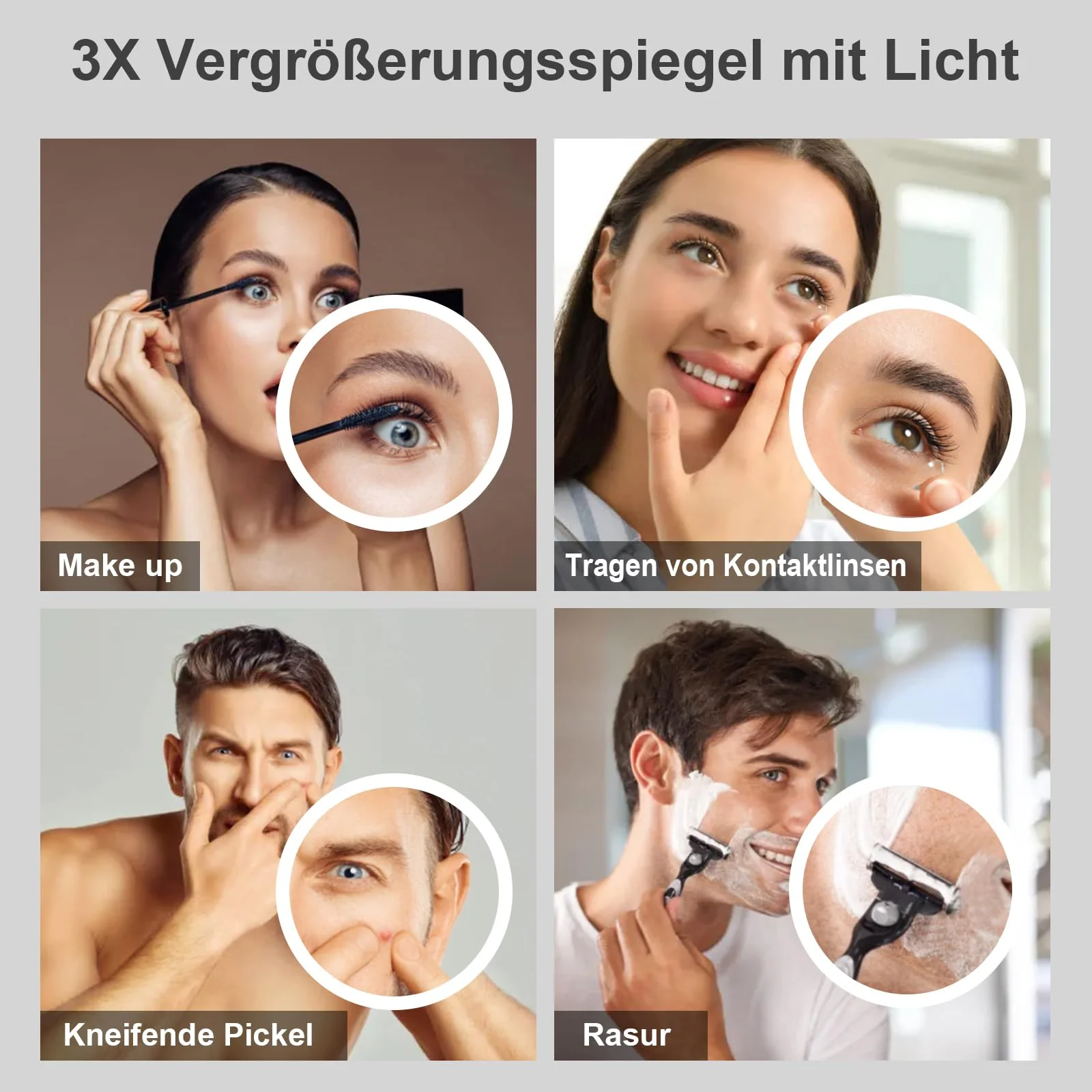 furduzz LED-Badezimmerspiegel mit 3-facher Vergrößerung, 1000x600 mm Wandspiegel mit Beleuchtung, dimmbar, Digitaluhr, Temperatur, 3 Farben, Antibeschlag, Memory-Funktion, beleuchteter Schminkspiegel - Image 6