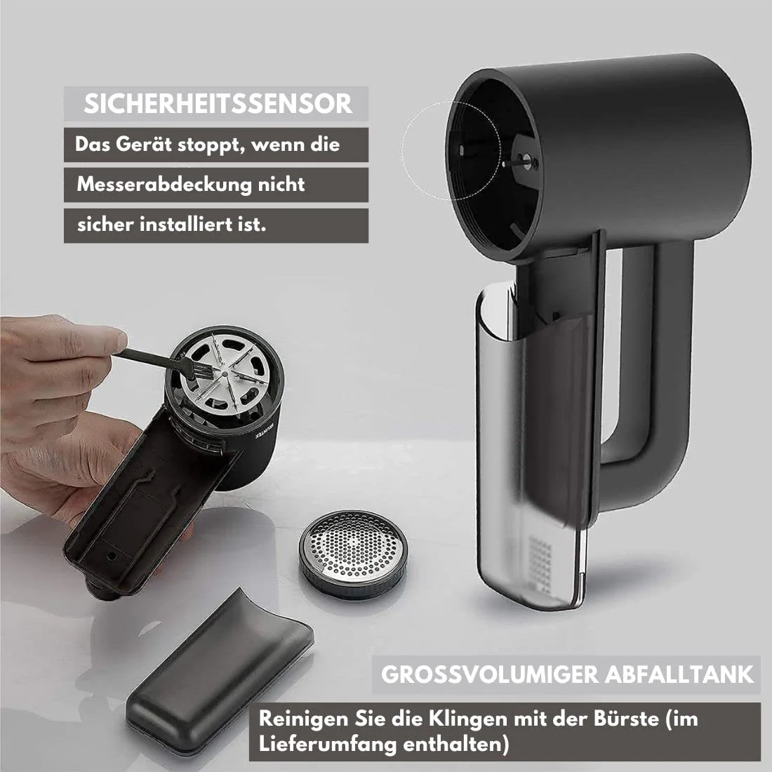 Fusselrasierer Elektrisch WiredLux - Wiederaufladbarer Fusselentferner für Kleidung & Möbel - Einstellbare 3-Fach Geschwindigkeit, 6-blättrige Klinge, LED-Anzeige, USB-Aufladung (Schwarz) - Image 3