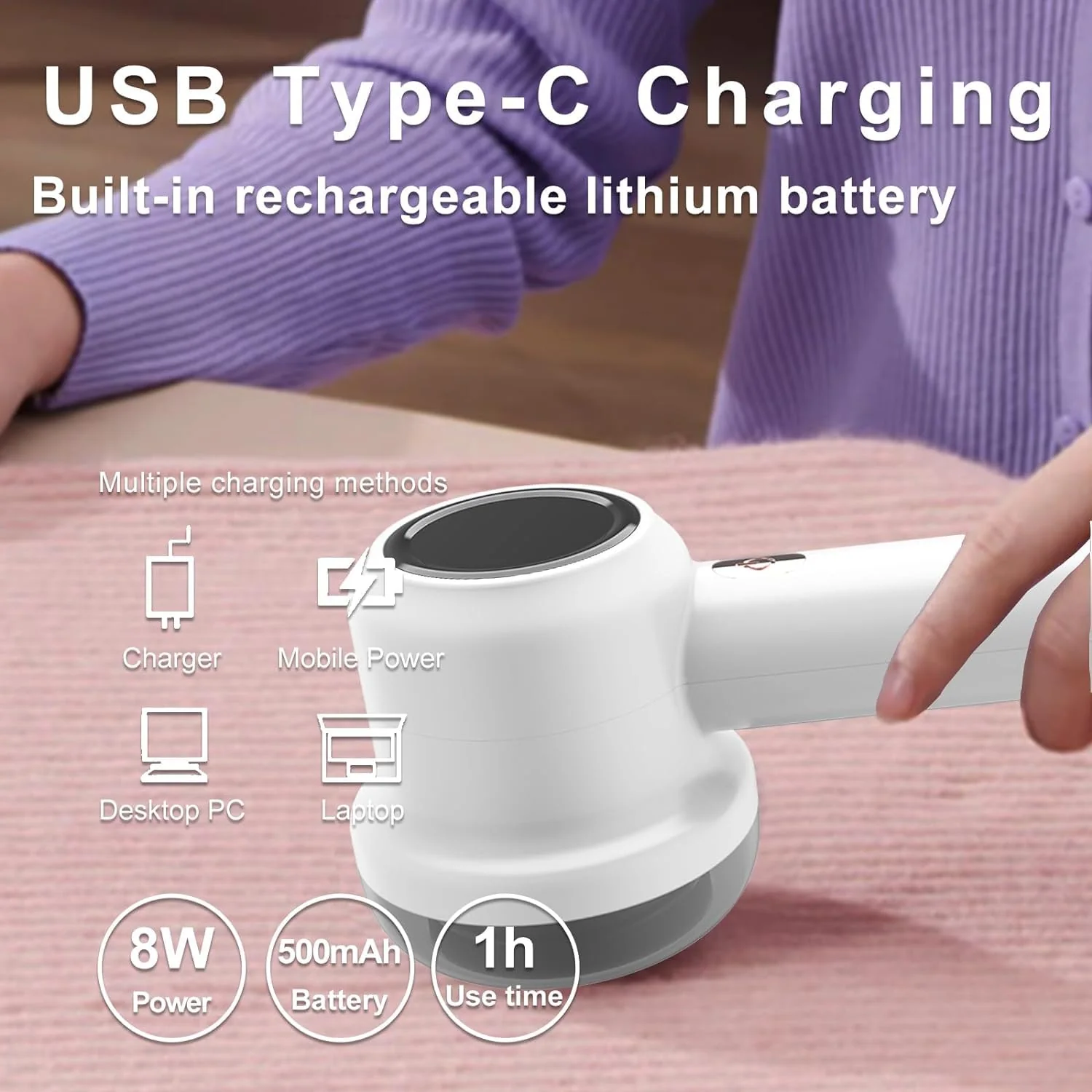 Fusselrasierer,Fusselentferner Stoffrasierer, Elektrischer Wackelentferner für Kleidung, USB-Aufladung, Flusenentferner, Pullover-Rasierer mit 2 Ersatzköpfen für Kleidungsstoffe - Image 3