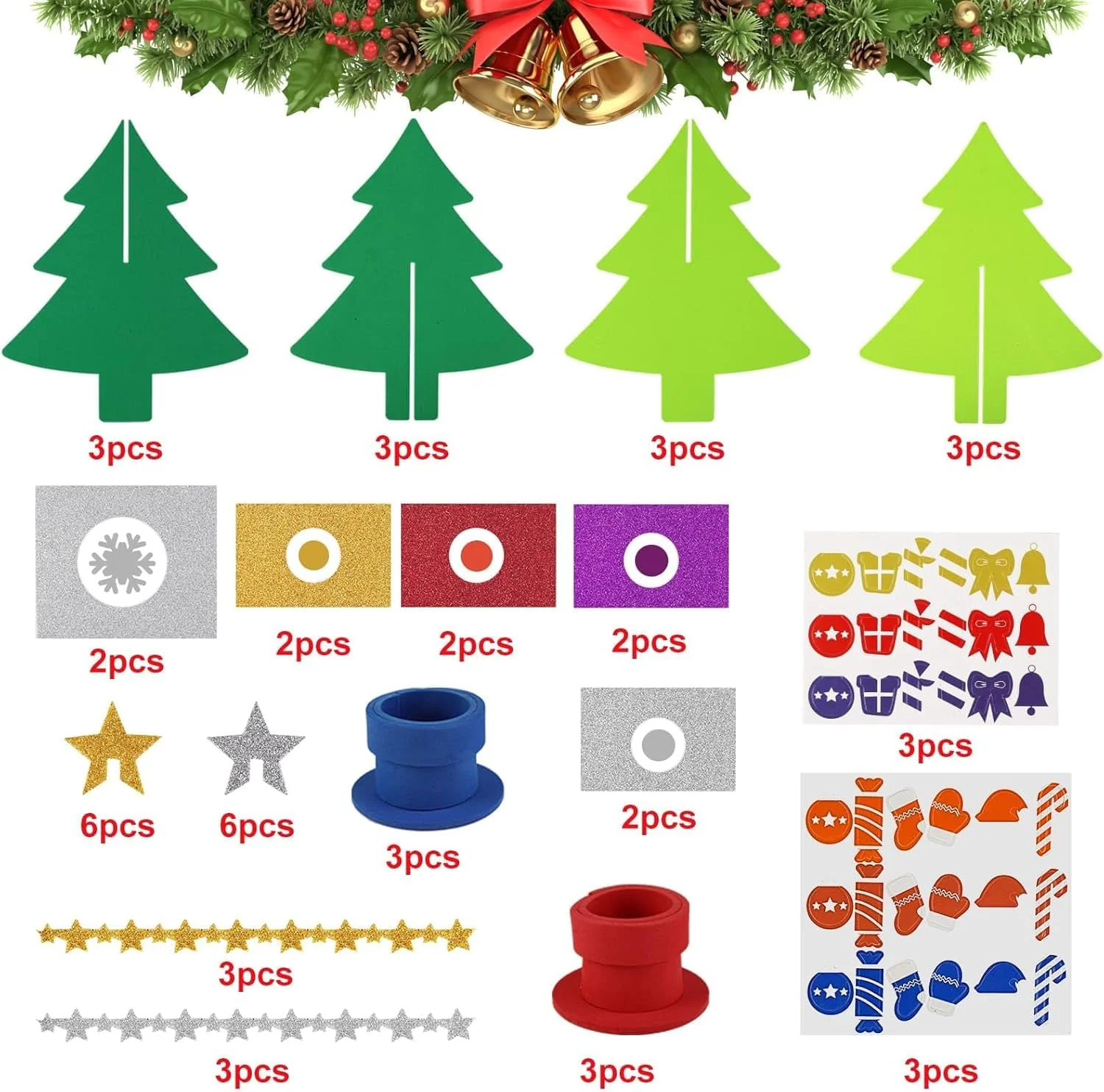 FYOJAIC Weihnachtsbaum bastelset, 6 Stück Weihnachtsdeko Basteln Kinder, Weihnachts Bastelsets, Filz Weihnachtsbasteln deko set für winter - Image 5