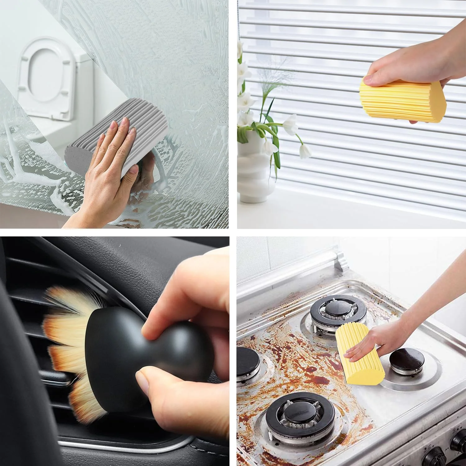 FYSL 3 Magischer Staubreinigungsschwamm & 1 Staubentfernungsbürste, Damp Duster Schwamm, Staubschwämme wiederverwendbar, Staubschwamm für Holzjalousien, Heizkörper, Fußleisten, Spiegel - Image 3