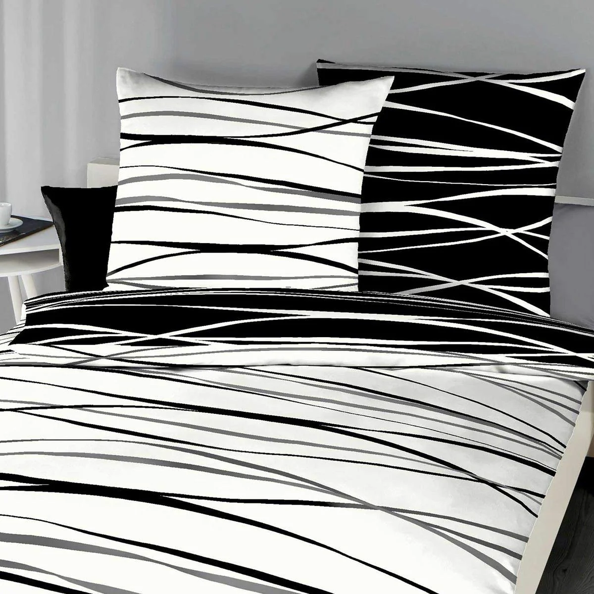 G Bettwarenshop Biber Bettwäsche Motion schwarz 1 Bettbezug 155 x 220 cm + 1 Kissenbezug 80 x 80 cm - Image 6