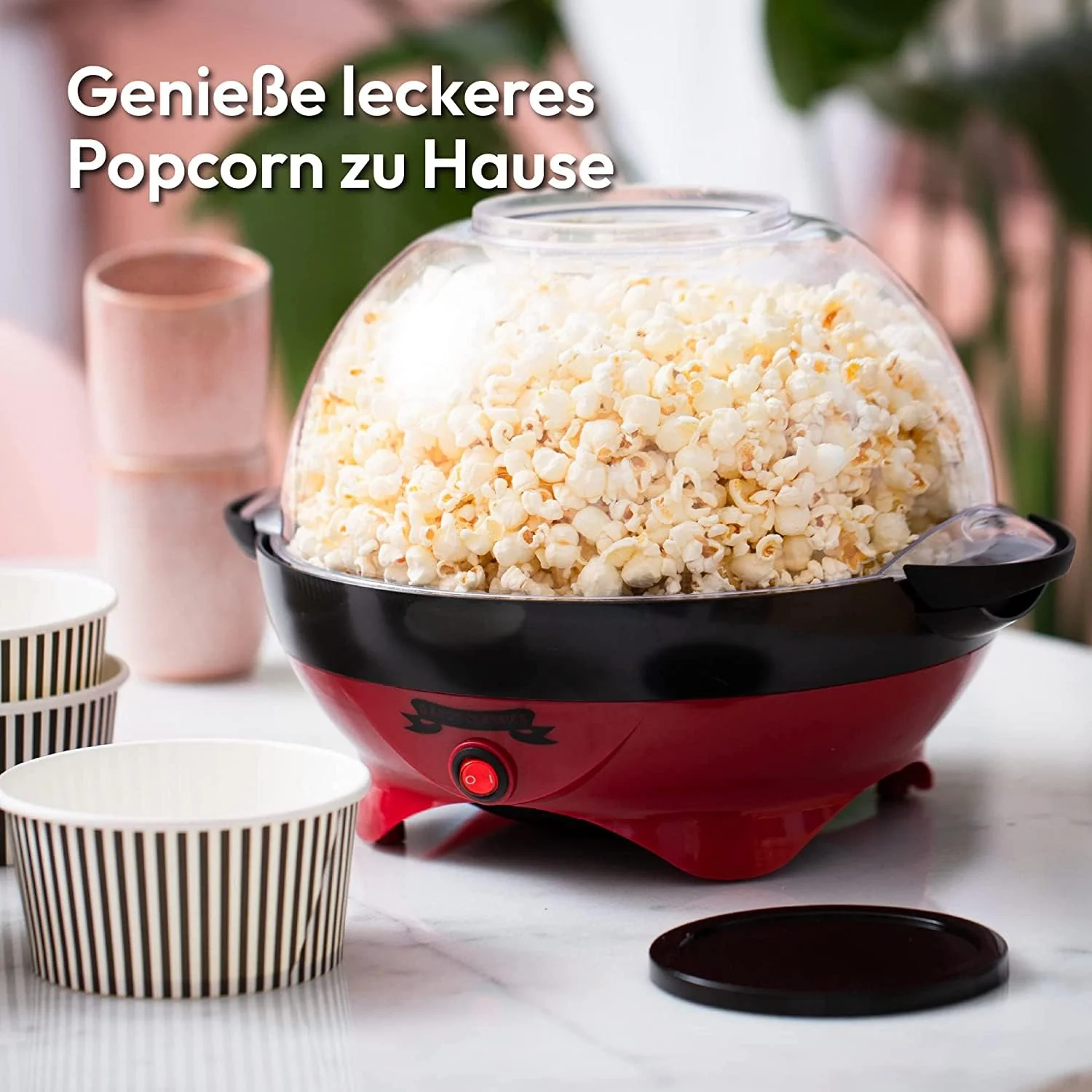 Gadgy Popcorn Maschine groß - Retro Popcorn Maker 5 L - Popcorn Maker mit Antihaftbeschichtung und abnehmbarer Heizfläche - Popkorn Maschine rot - Popcornmaschine 800W - Popcorn machine - Image 10