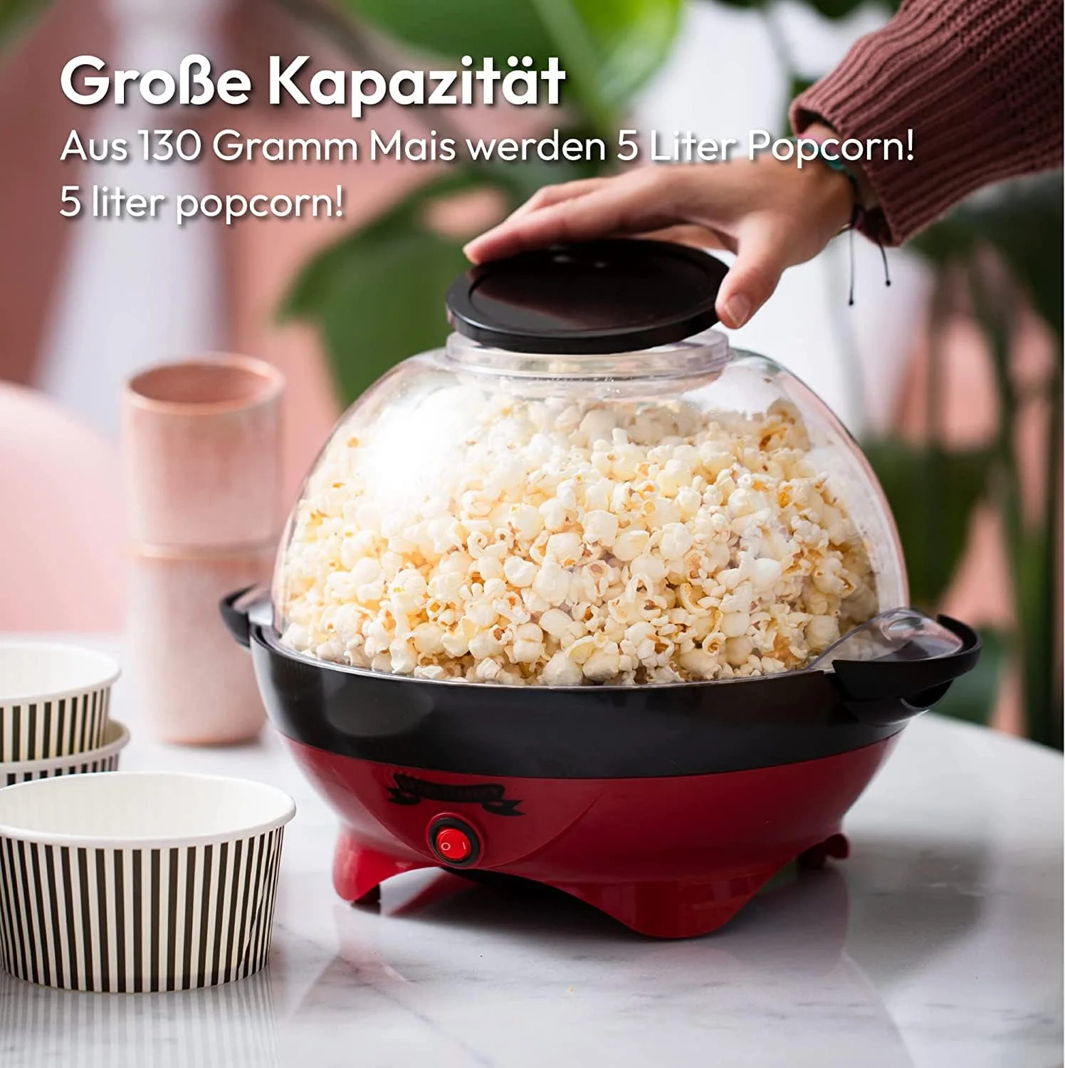 Gadgy Popcorn Maschine groß - Retro Popcorn Maker 5 L - Popcorn Maker mit Antihaftbeschichtung und abnehmbarer Heizfläche - Popkorn Maschine rot - Popcornmaschine 800W - Popcorn machine - Image 6