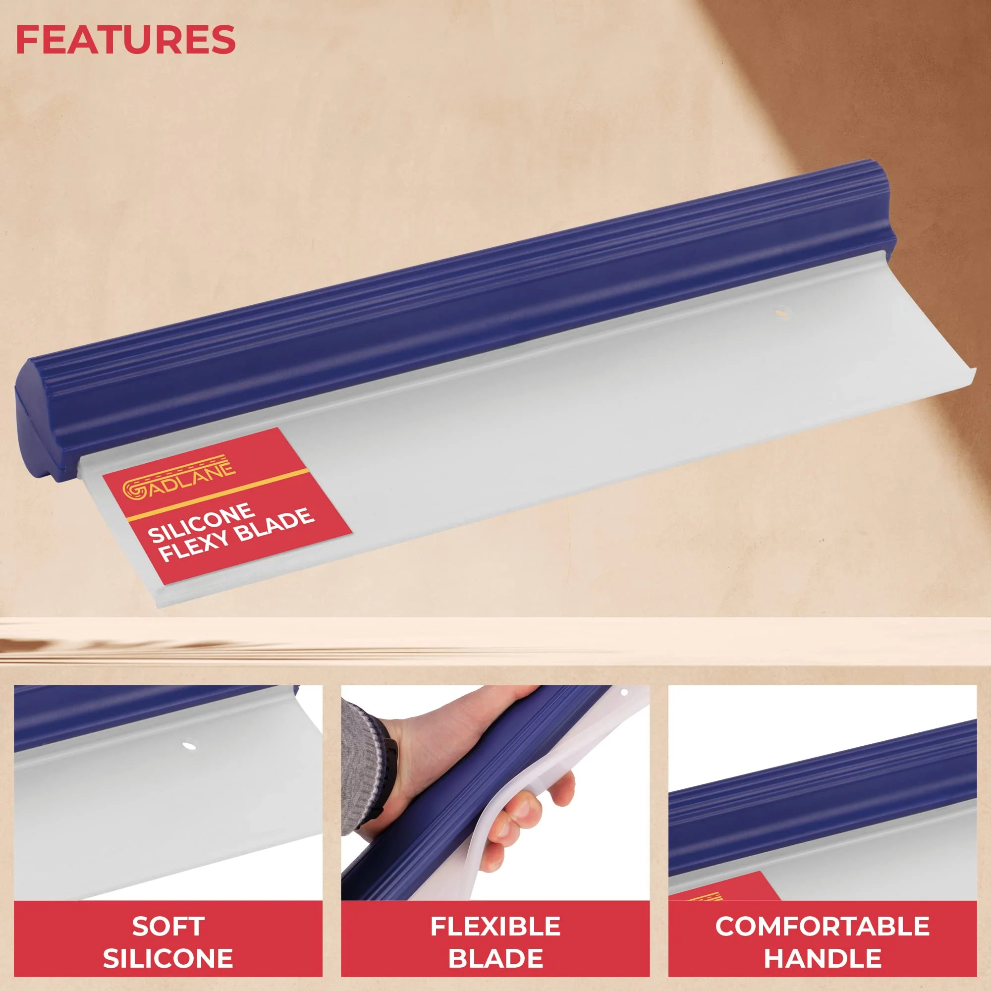GADLANE Flexy Wasserabzieher Auto - 2er Pack 310mm Auto Squeegee, Flitsche für Auto, Ergonomischer Silikon Abzieher Auto, Fensterabzieher, Kratz- und Streifenfrei, Hochwertiger Abzieher - Image 3