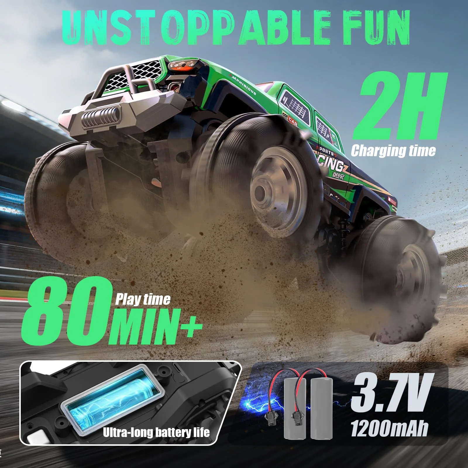 Gaeymy Amphibisches Ferngesteuertes Auto, 1:18 RC Auto Wasserdicht mit Gestensensor und LED Licht, 2,4 GHZ 4WD 360° Drift für Kinder - Image 4