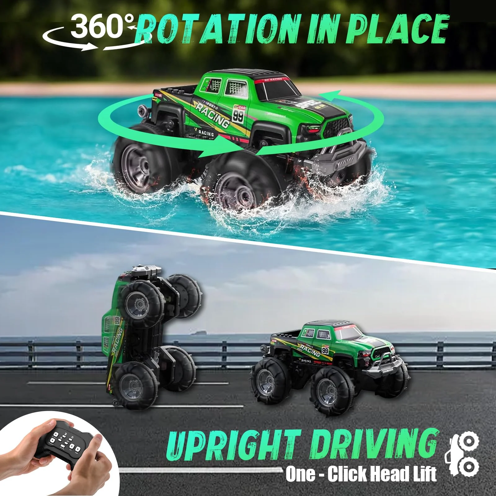 Gaeymy Amphibisches Ferngesteuertes Auto, 1:18 RC Auto Wasserdicht mit Gestensensor und LED Licht, 2,4 GHZ 4WD 360° Drift für Kinder - Image 6