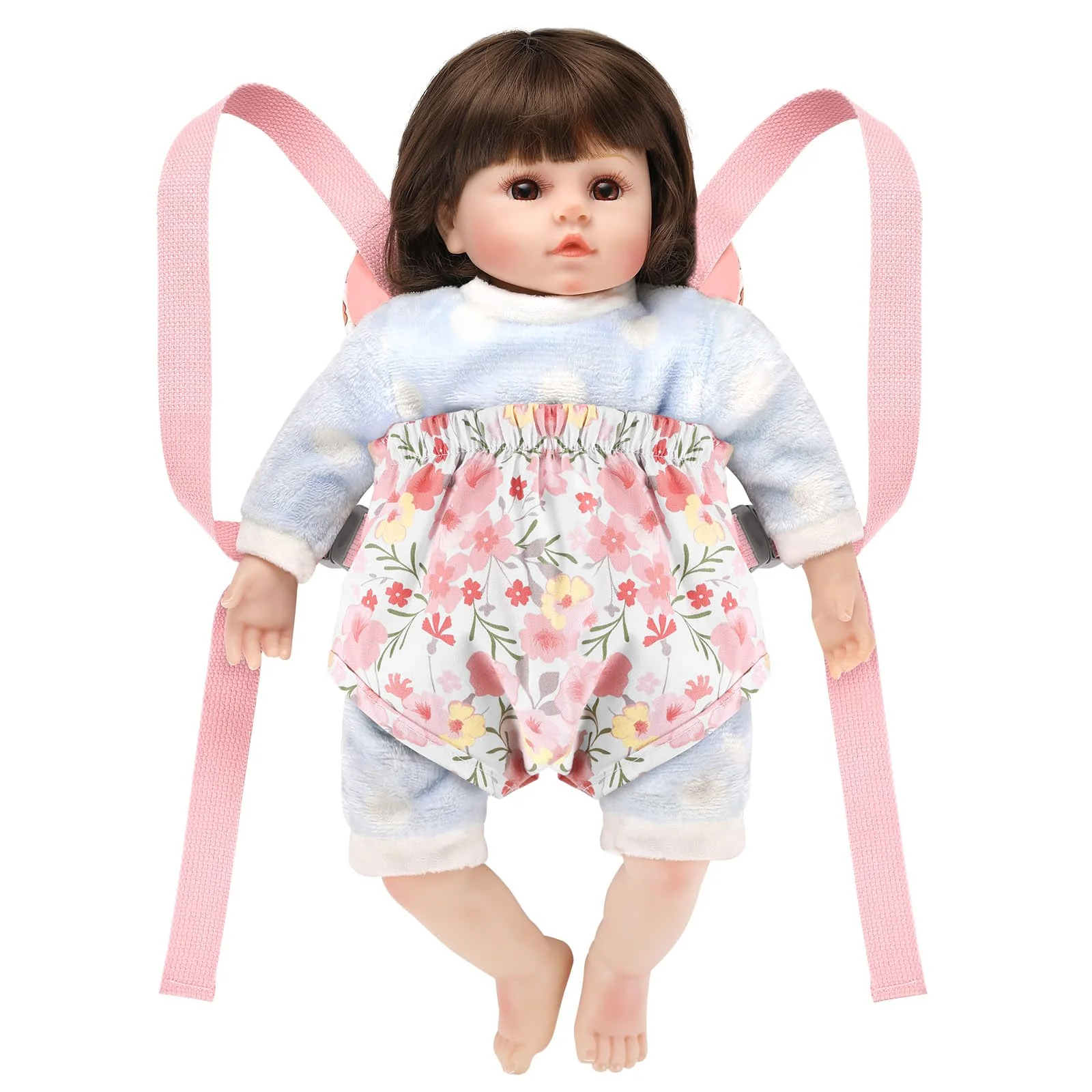 GAGAKU Puppentrage Puppen Kinder Puppenwagen ab 3 Jahre Tragetuch Baby Tragegurt Zubehör 100% Baumwolle - Rosa Hibiskusblüte - Image 3