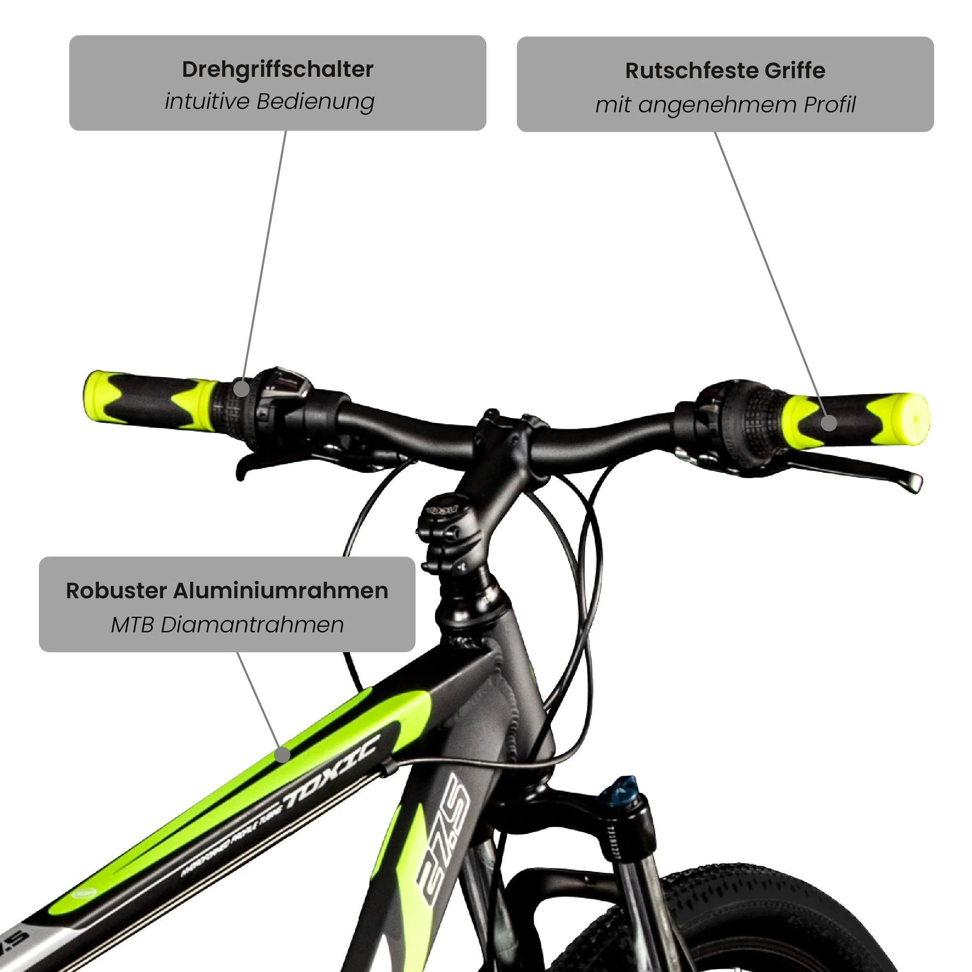 Galano 27,5 Zoll 650B MTB Toxic Mountainbike Scheibenbremsen (schwarz/grün, 46 cm) - Image 8