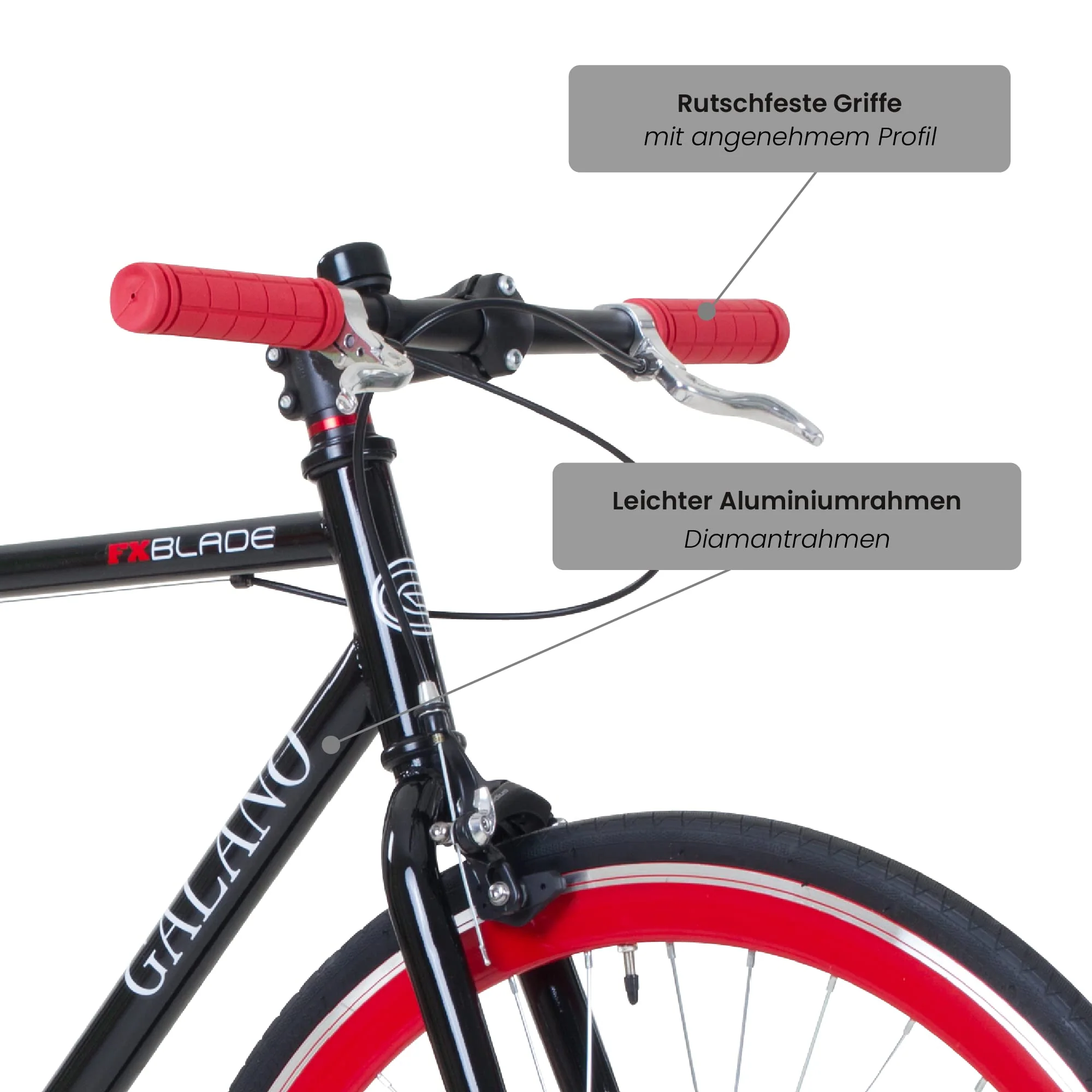 Galano 700C 28 Zoll Fixie Singlespeed Bike Blade 5 Farben zur Auswahl, Rahmengrösse:56 cm, Farbe:schwarz/rot - Image 4