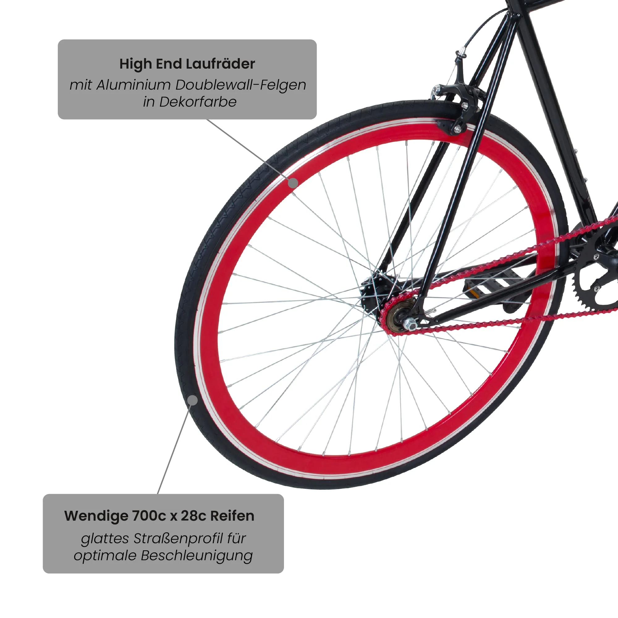 Galano 700C 28 Zoll Fixie Singlespeed Bike Blade 5 Farben zur Auswahl, Rahmengrösse:56 cm, Farbe:schwarz/rot - Image 8