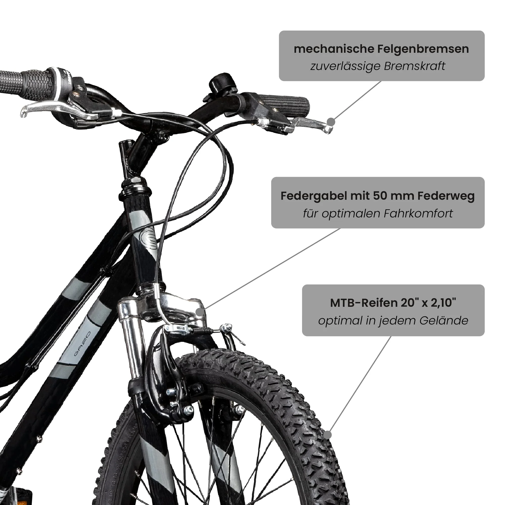 Galano GA20 20 Zoll Kinderfahrrad MTB Jugendfahrrad Mountainbike Jugend Kinder Fahrrad ab 6 (schwarz/grau, 26 cm) - Image 4