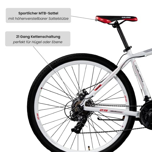 Galano Toxic Mountainbike 29 Zoll ab 175 cm für Damen und Herren mit 21 Gang und Scheibenbremse Fahrrad MTB Hardtail in vielen Farben, Unisex, Alu Bike (Weiss/rot) - Image 2