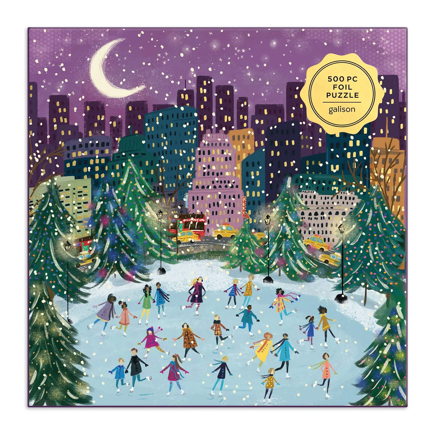 GALISON BOOKS 9780735366725 Merry Moonlight Skaters 500 Piece Foil Puzzle - Image 2