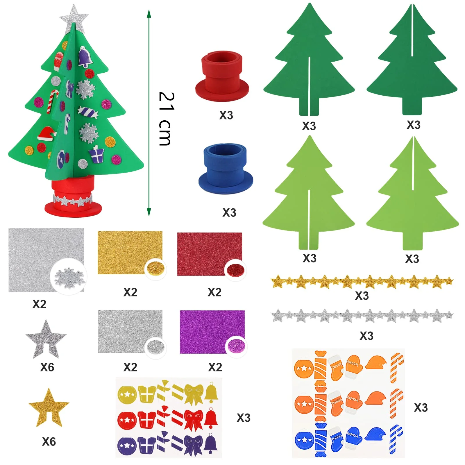 Gallop Chic Weihnachtsbaum Bastelset, Weihnachtsdeko Basteln Kinder, 6 Stück Weihnachts Bastelsets, Moosgummi Weihnachtsbasteln set deko für Winter - Image 2