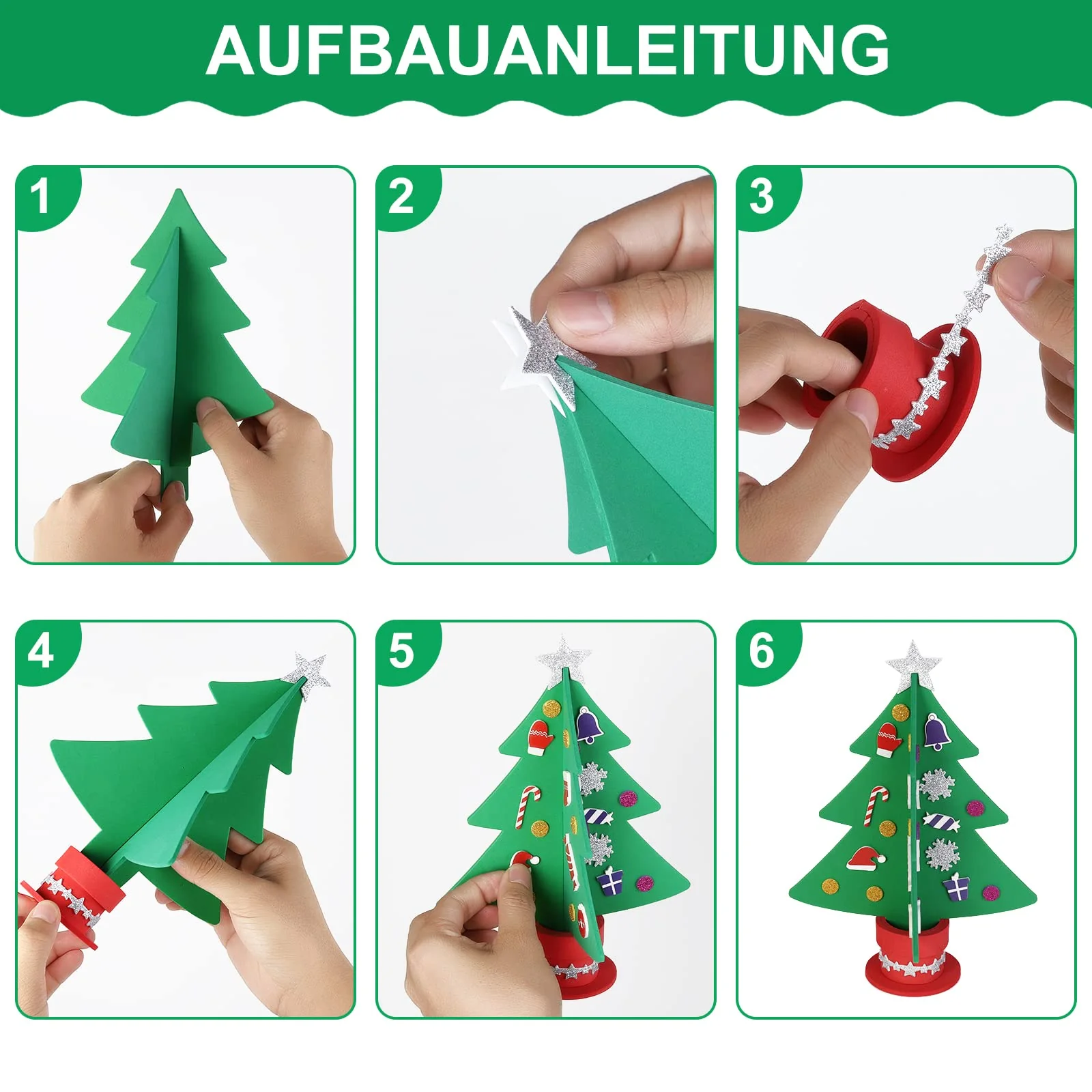 Gallop Chic Weihnachtsbaum Bastelset, Weihnachtsdeko Basteln Kinder, 6 Stück Weihnachts Bastelsets, Moosgummi Weihnachtsbasteln set deko für Winter - Image 6