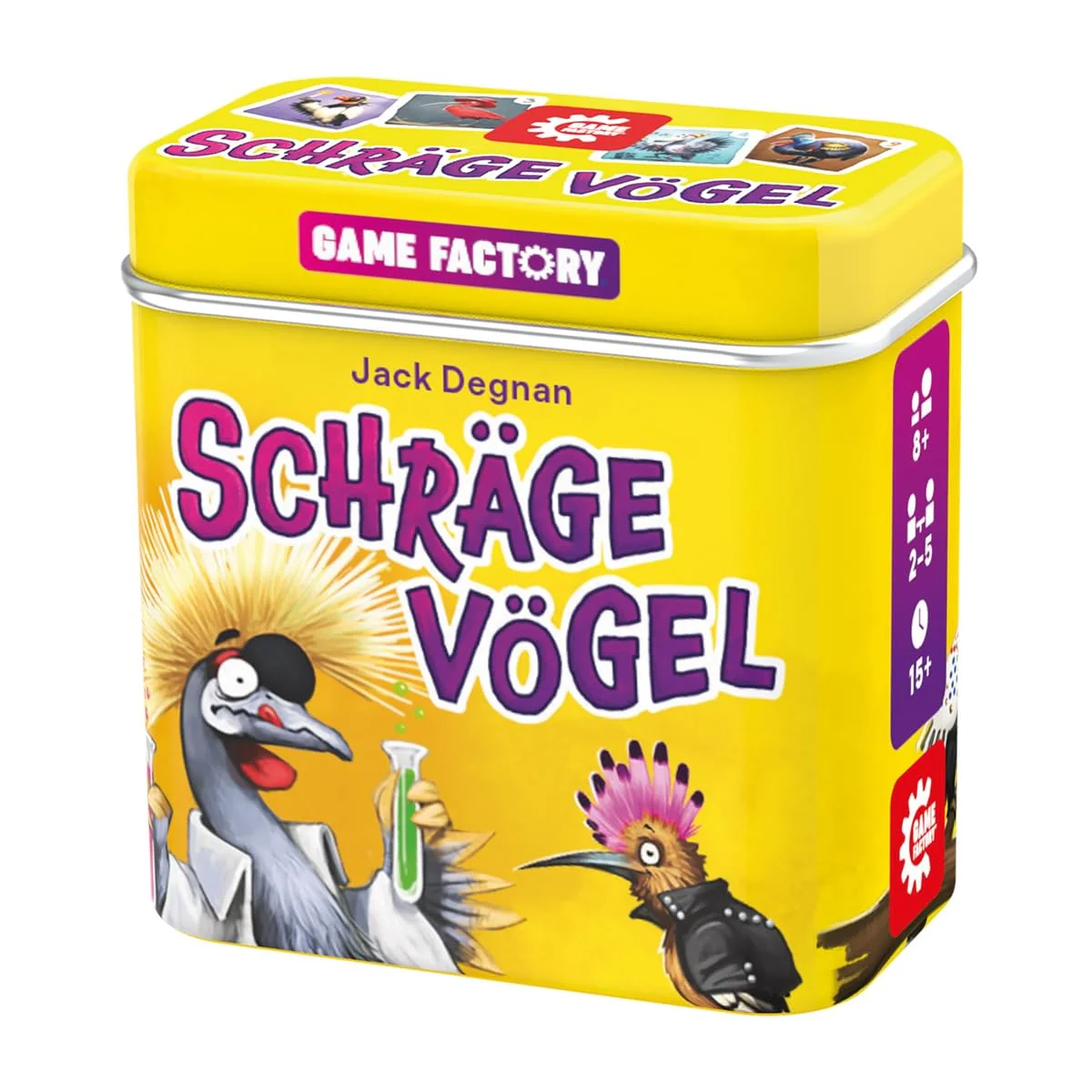 Game Factory 646091 Schräge Vögel, pfiffig-fieses Kartenspiel, Mini-Spiel in handlicher Metalldose, einfaches Reisespiel für Erwachsene und Kinder ab 8 Jahren - Image 3