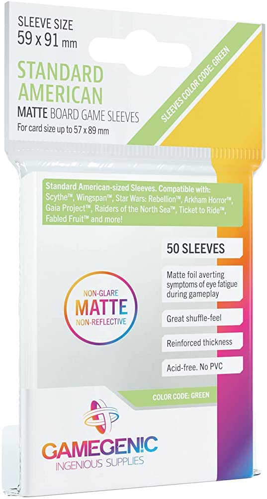 Gamegenic, Matte Standard American-Sized Sleeves, Sleeve Color Code: Green