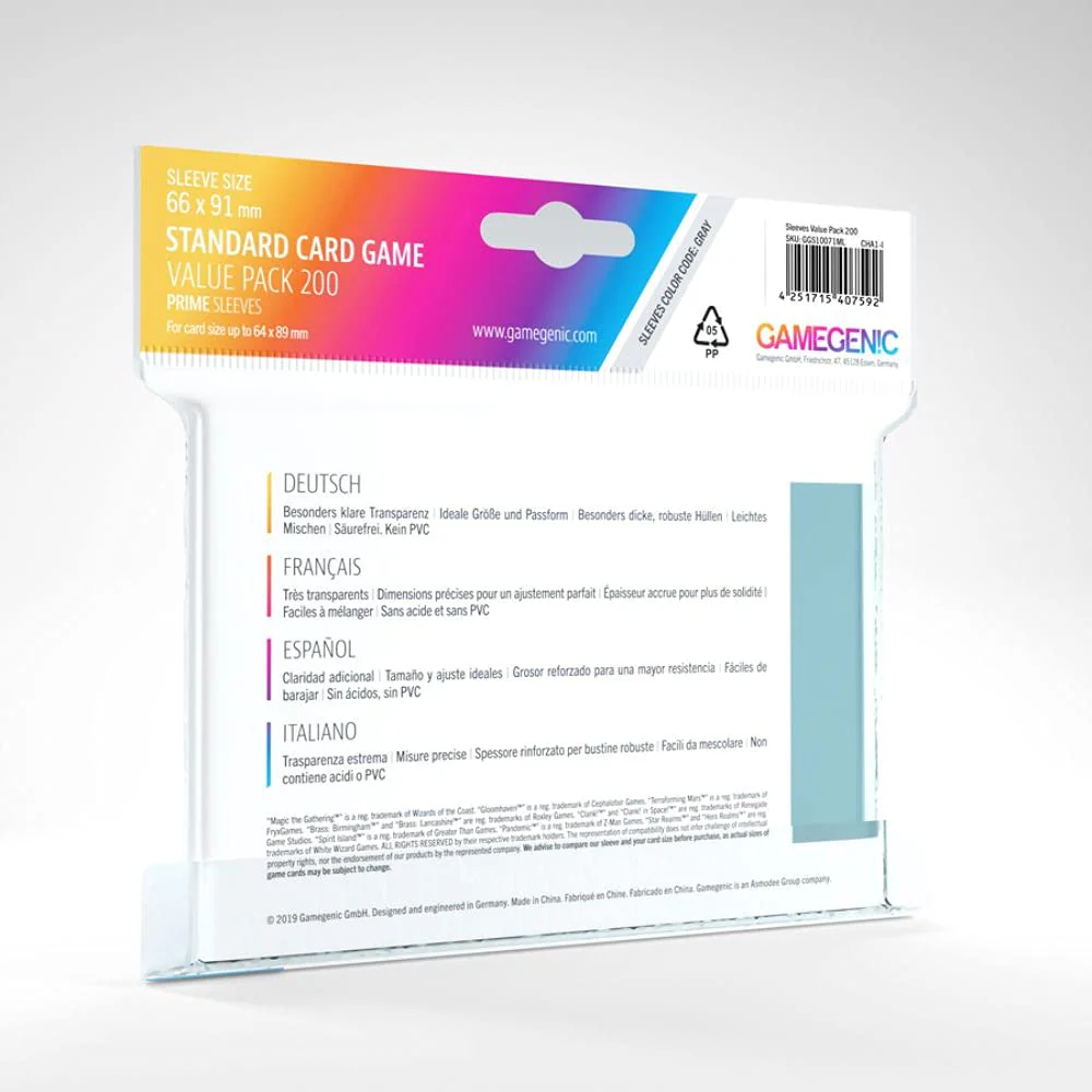 Gamegenic, Matte Standard Sleeve Value Pack 200, Sleeve Color Code: Gray - Image 2