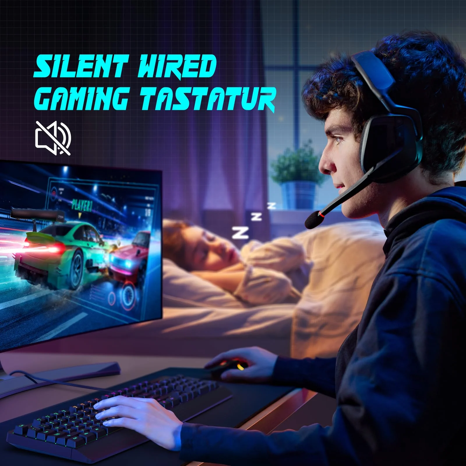 Gaming Tastatur PC, PS4 Tastatur USB, Regenbogen Beleuchtete Tastatur LED, Langlebig, Ergonomisch, Wasserdicht, Leise Tasten, Gaming Keyboard ideal für PC Mac Xbox PS4 Gamer|Büro(Deutsches Layout) - Image 4