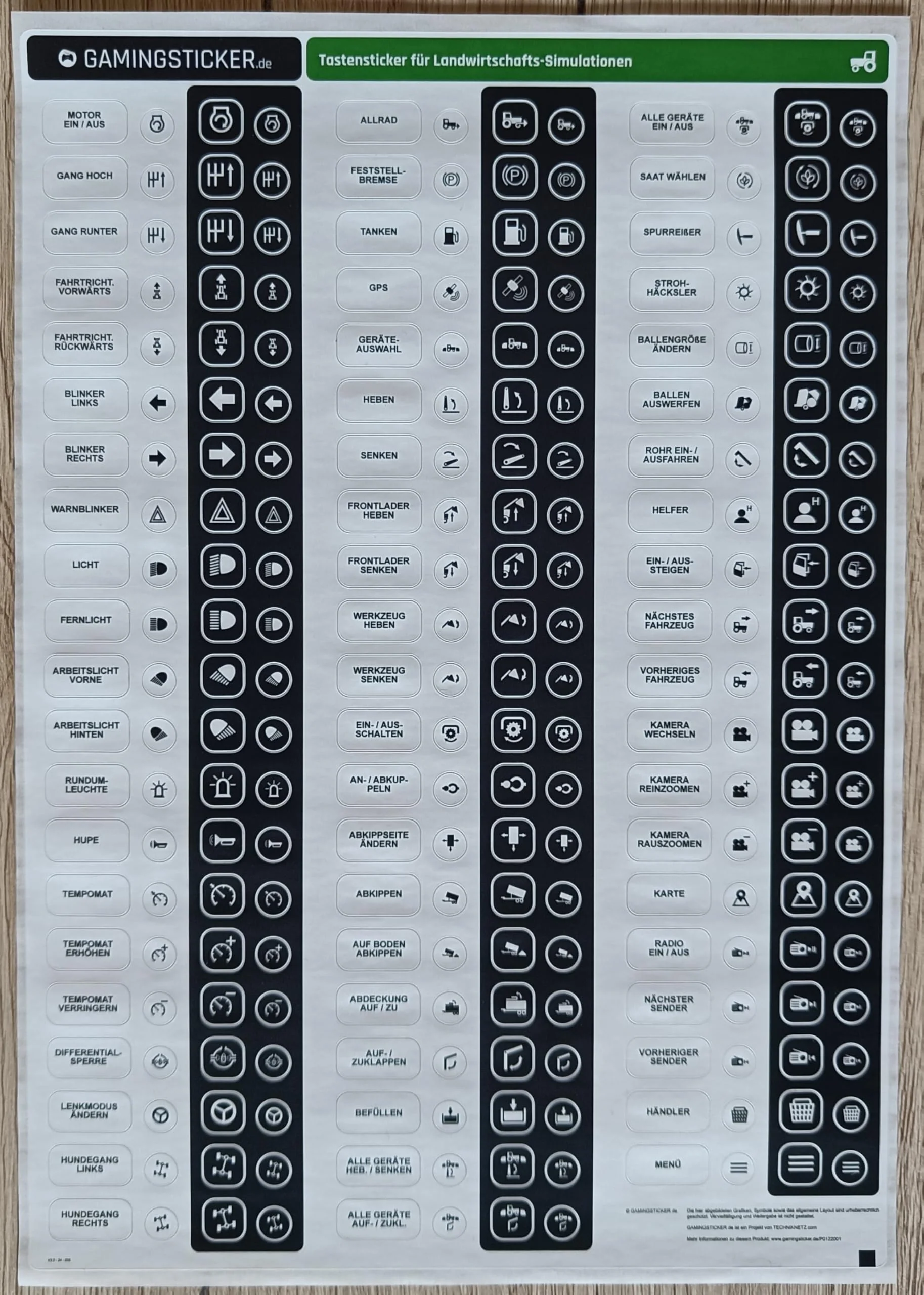 GAMINGSTICKER Tastensticker für Landwirtschafts-Simulationen - Farming Sim LS Sticker Aufkleber mit Icons/Symbolen für Tastenbelegung, PC- und Gaming-Zubehör - Image 4