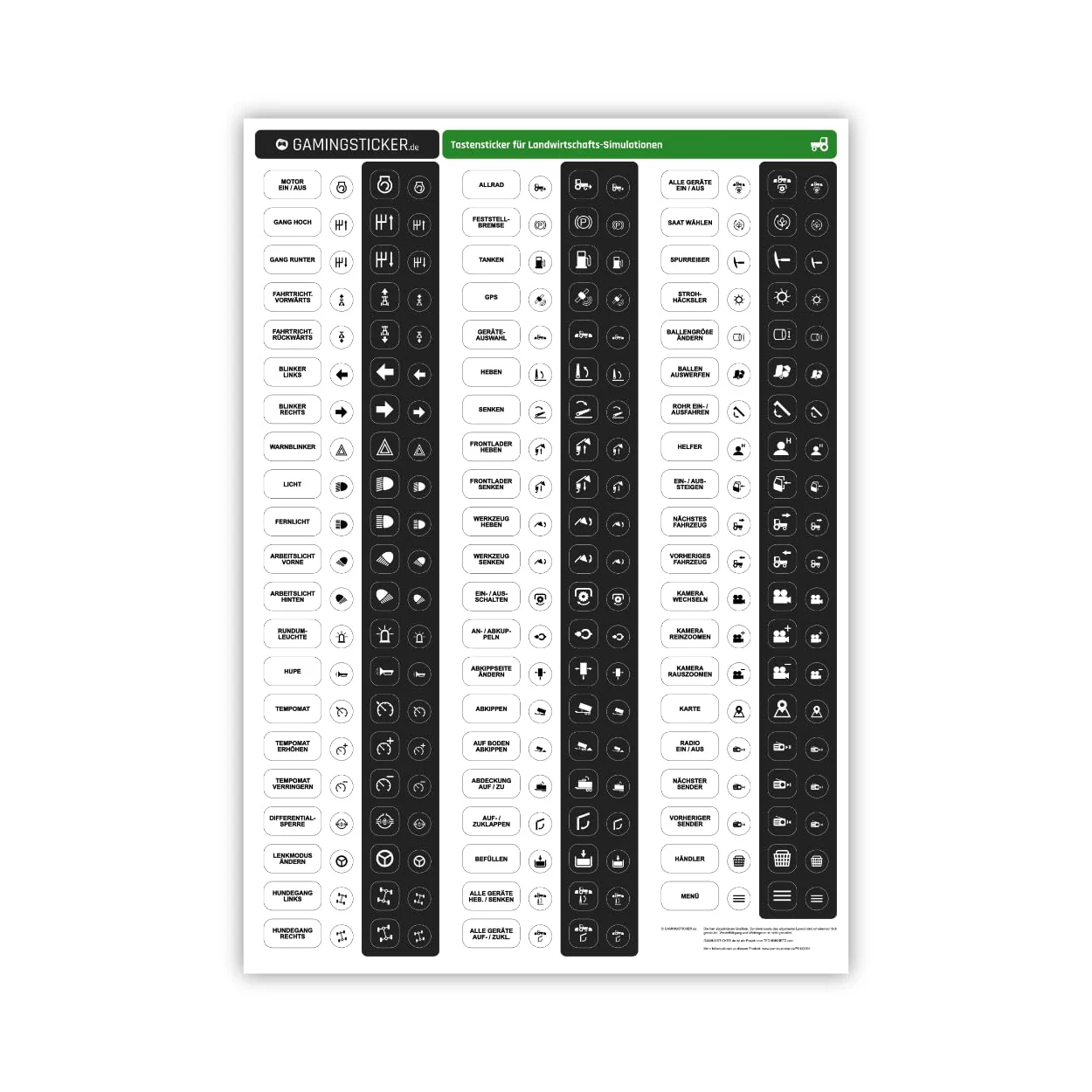 GAMINGSTICKER Tastensticker für Landwirtschafts-Simulationen - Farming Sim LS Sticker Aufkleber mit Icons/Symbolen für Tastenbelegung, PC- und Gaming-Zubehör - Image 5